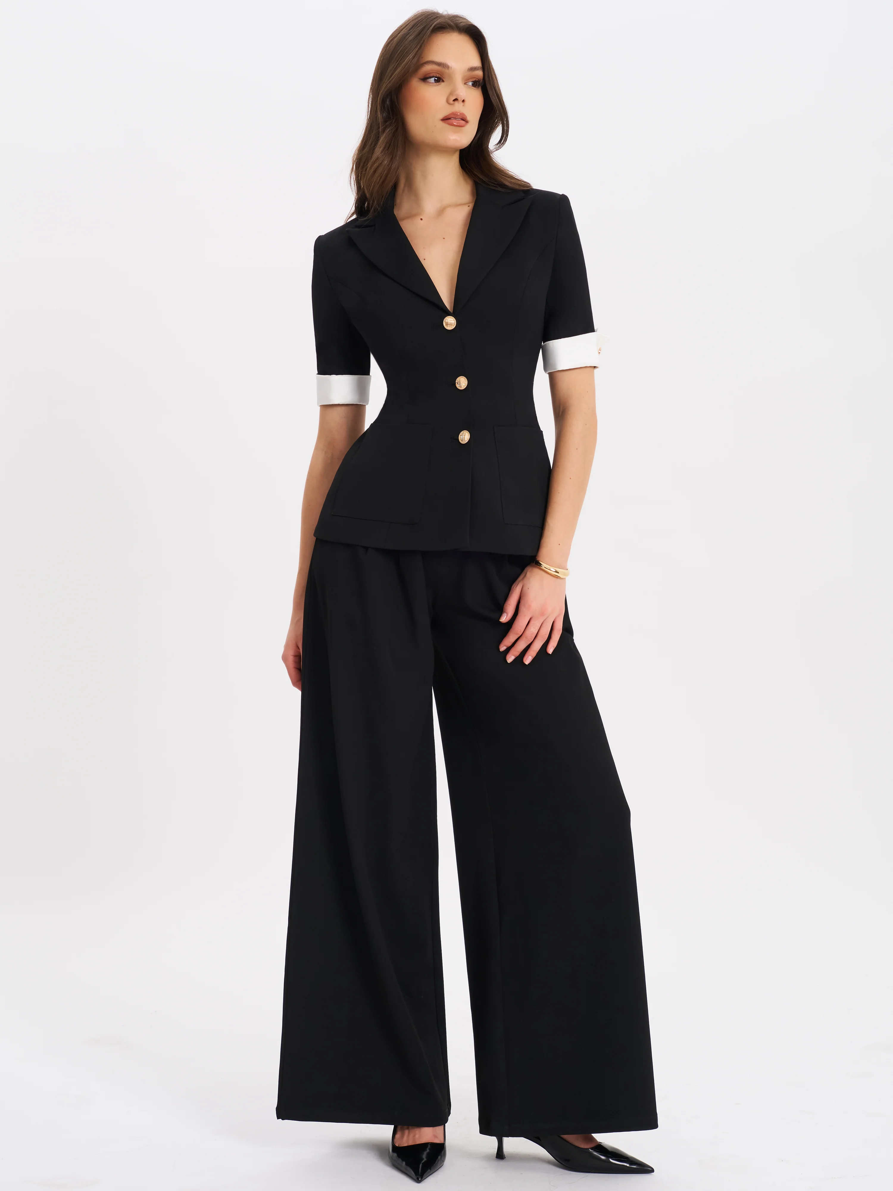 Aleeza Black Wide Leg Suit Pants - Image 4