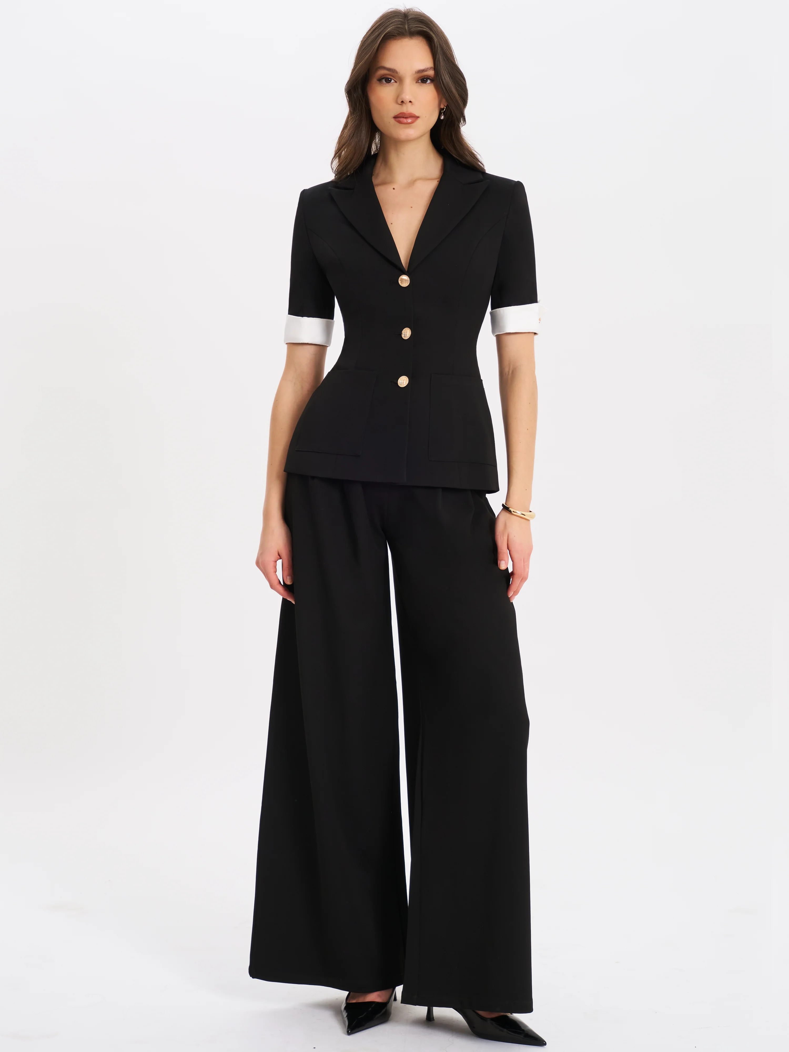 Aleeza Black Wide Leg Suit Pants - Image 3