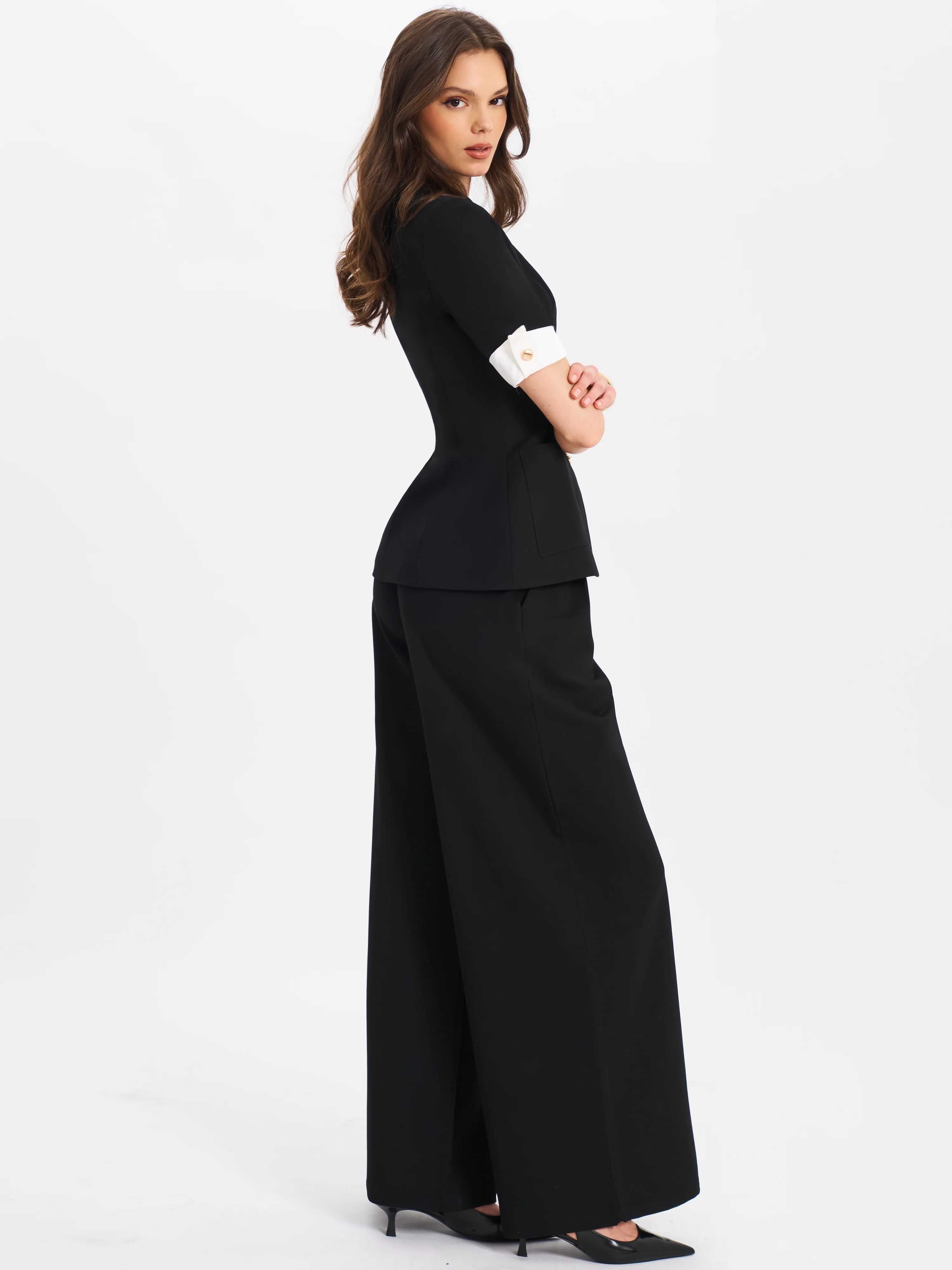 Aleeza Black Wide Leg Suit Pants - Image 6