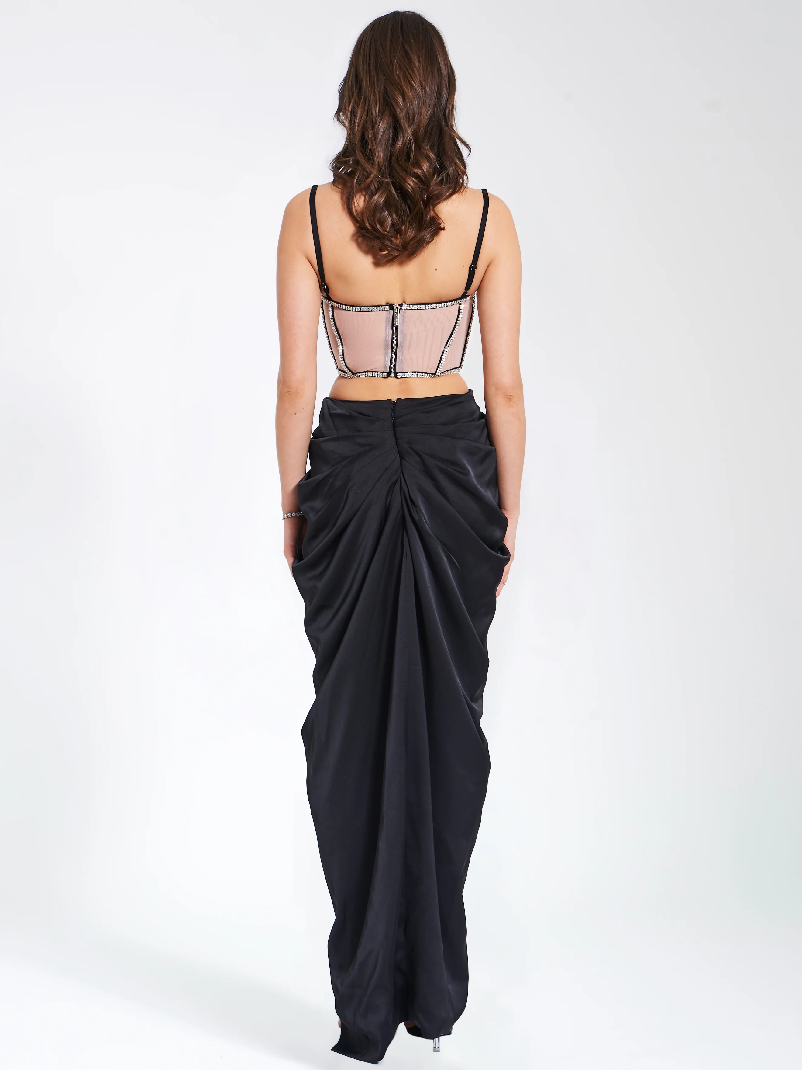 Cadence Black Satin Crystal Embellished Corset Dress - Image 10