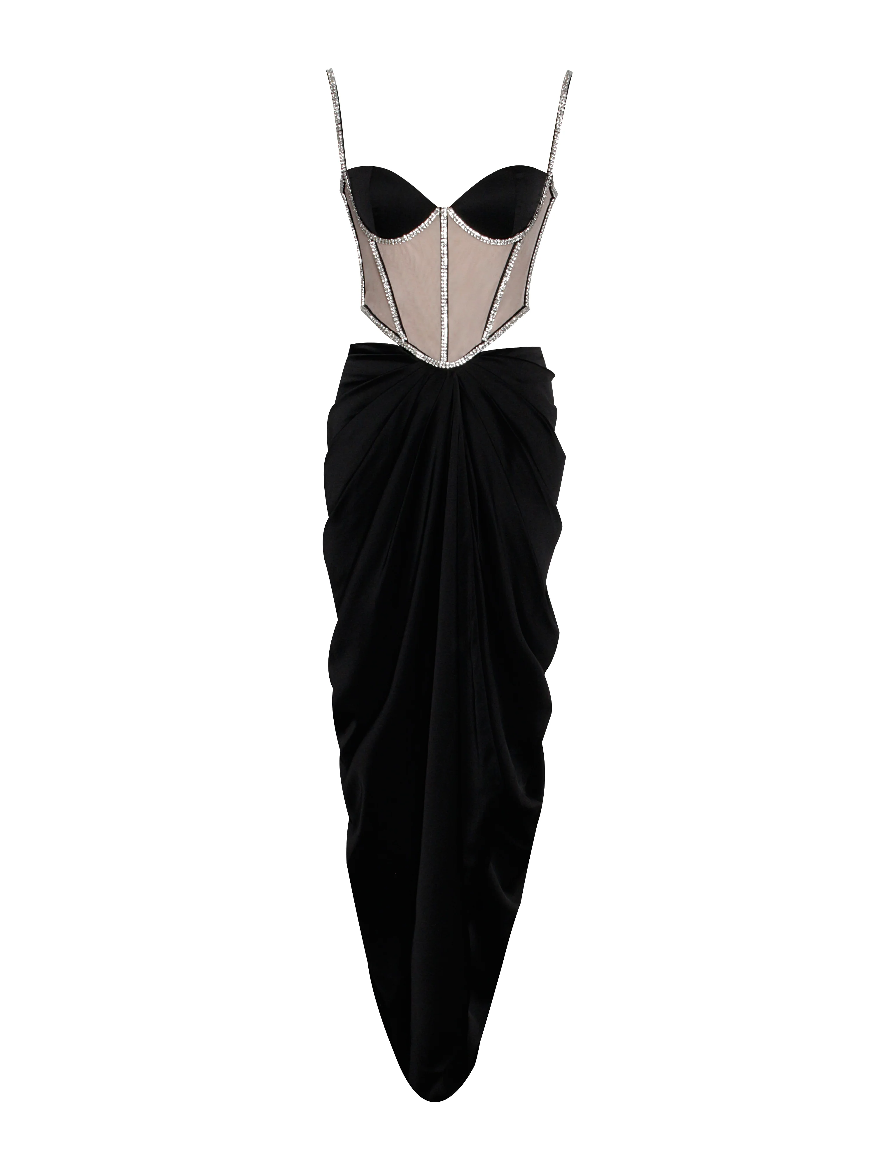 Cadence Black Satin Crystal Embellished Corset Dress - Image 11