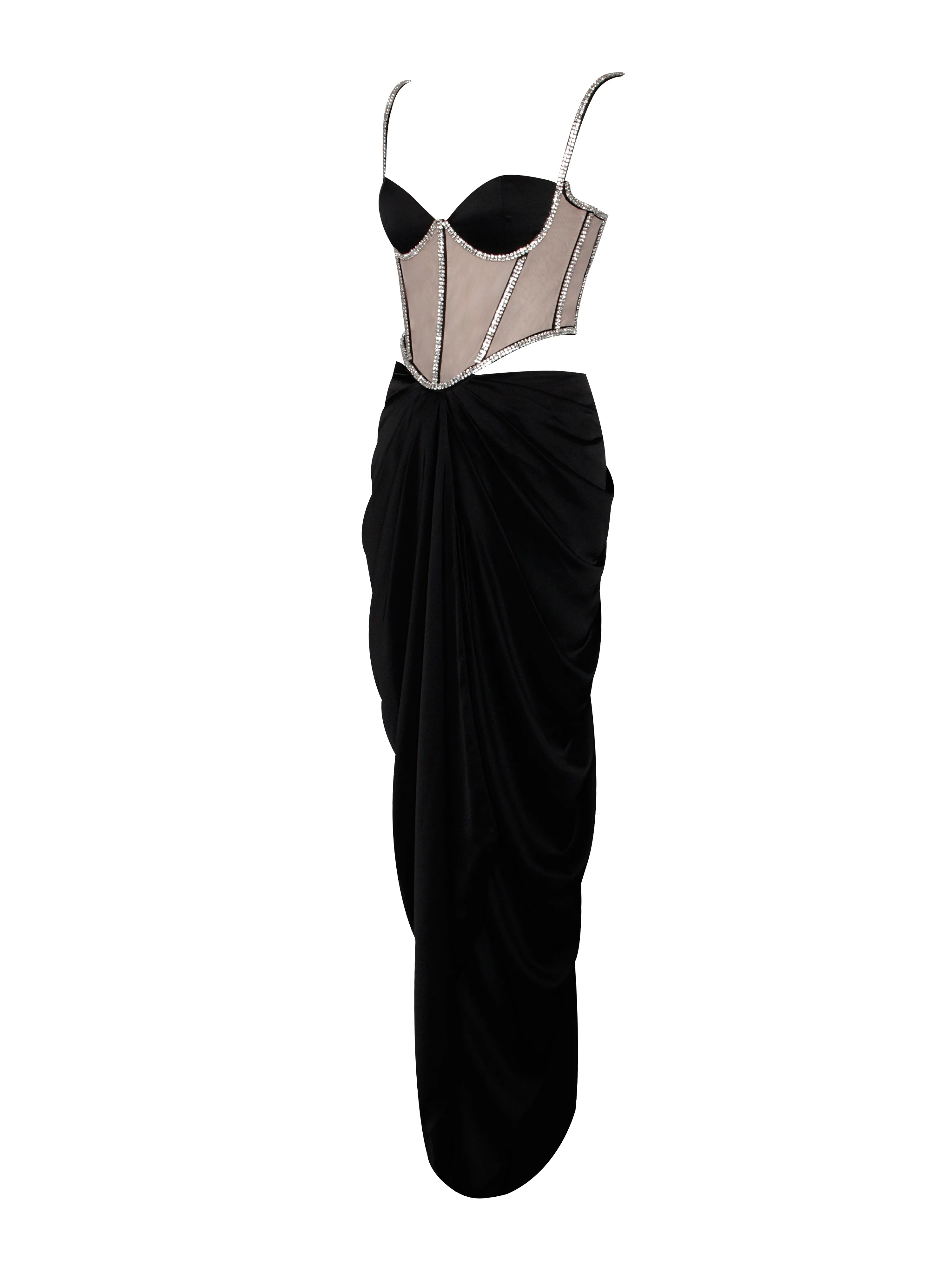 Cadence Black Satin Crystal Embellished Corset Dress - Image 12