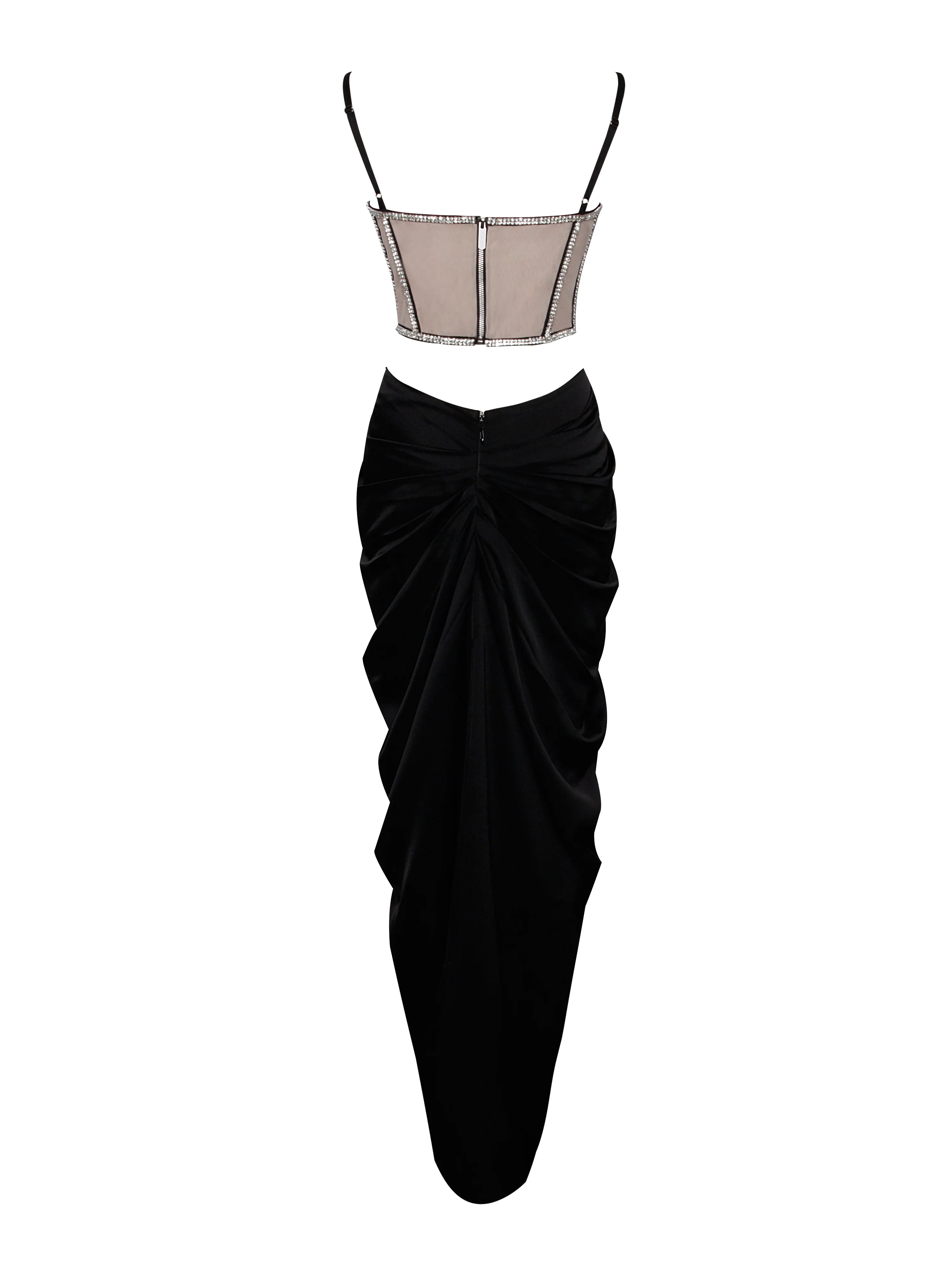 Cadence Black Satin Crystal Embellished Corset Dress - Image 13