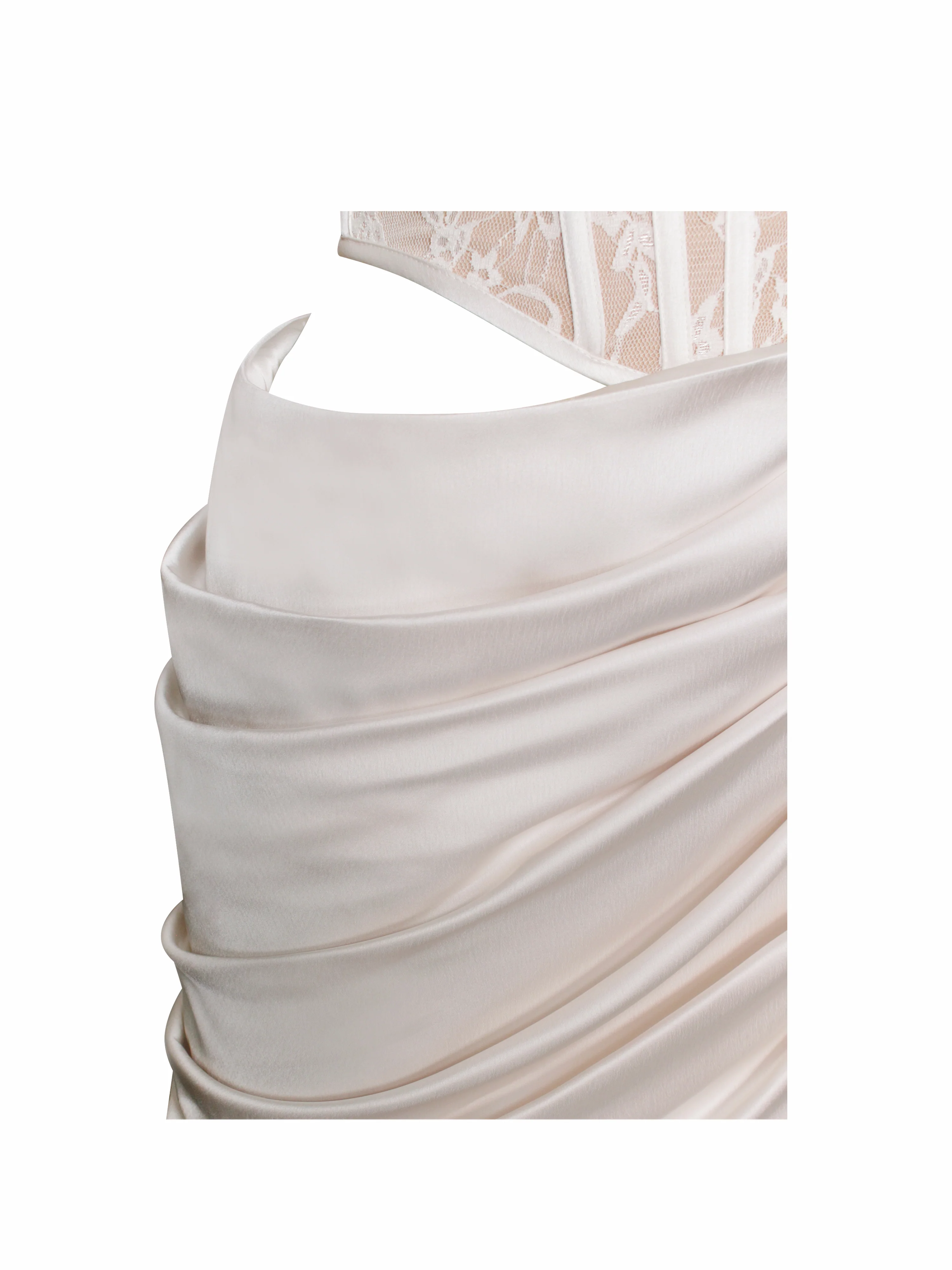 Callie Pearl White Lace Satin Corset High Slit Gown - Image 11