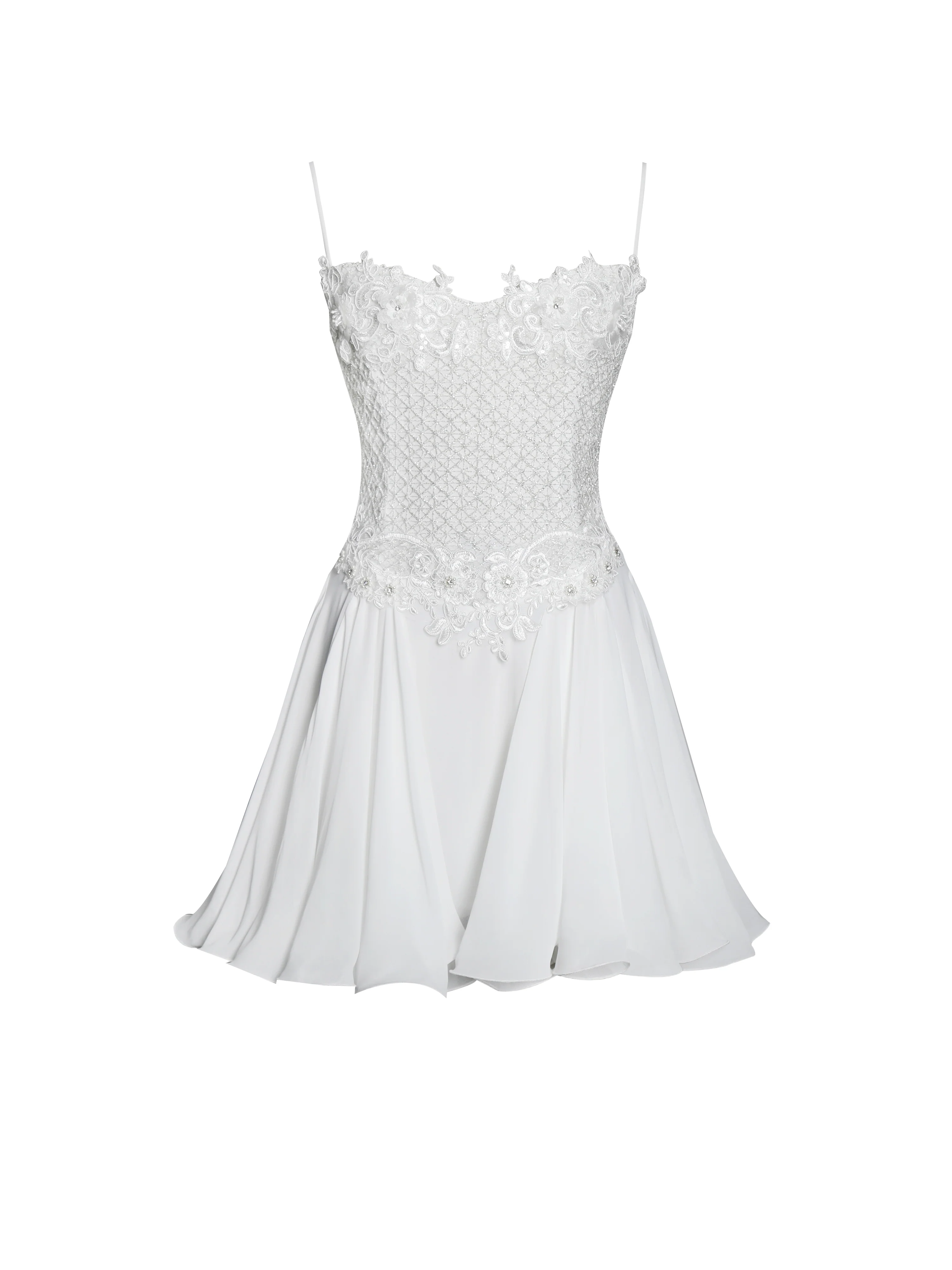 Fabiola Lace Trim Silver Net Top Mini Flare Chiffon Dress - Image 10