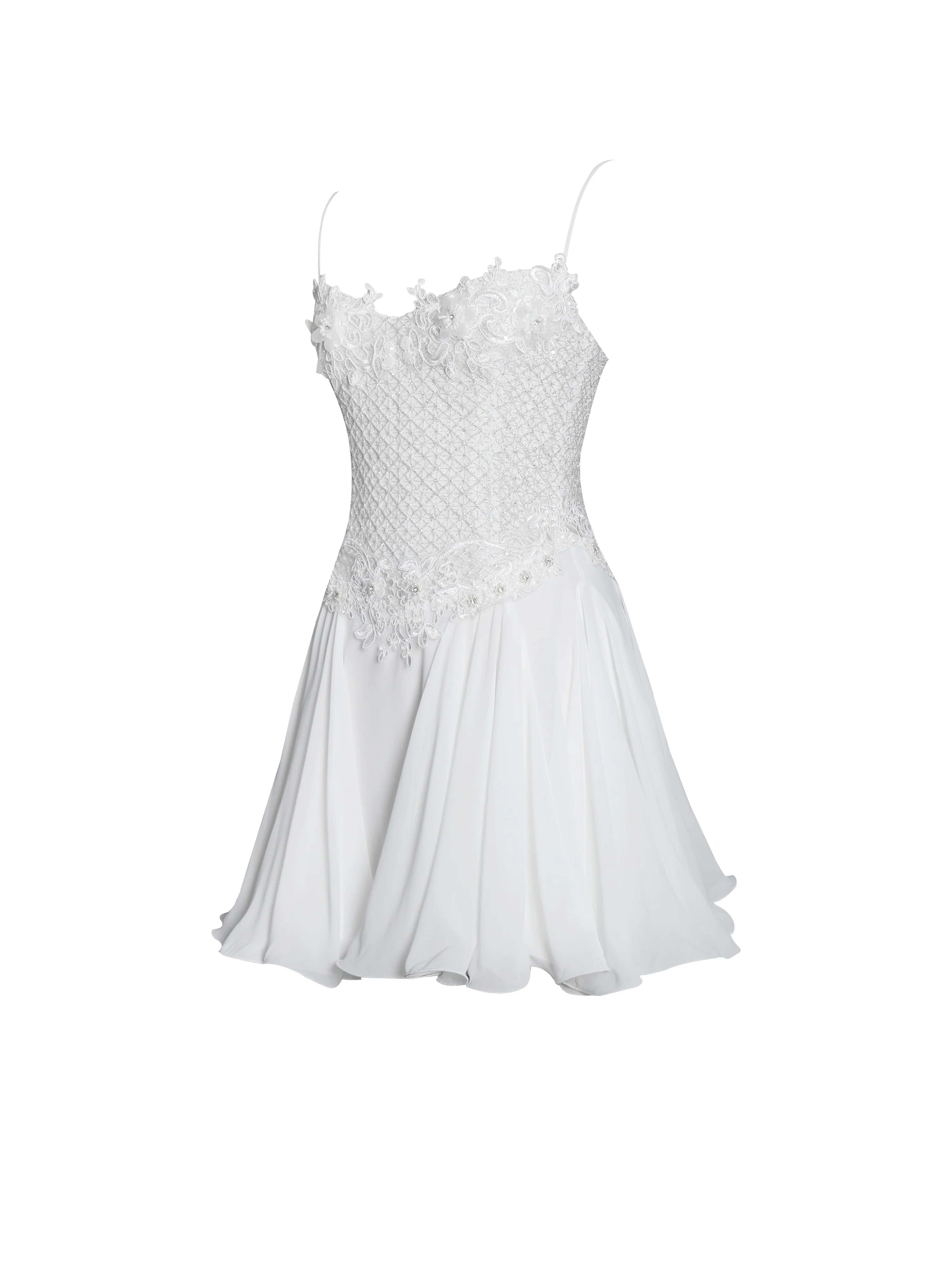 Fabiola Lace Trim Silver Net Top Mini Flare Chiffon Dress - Image 11