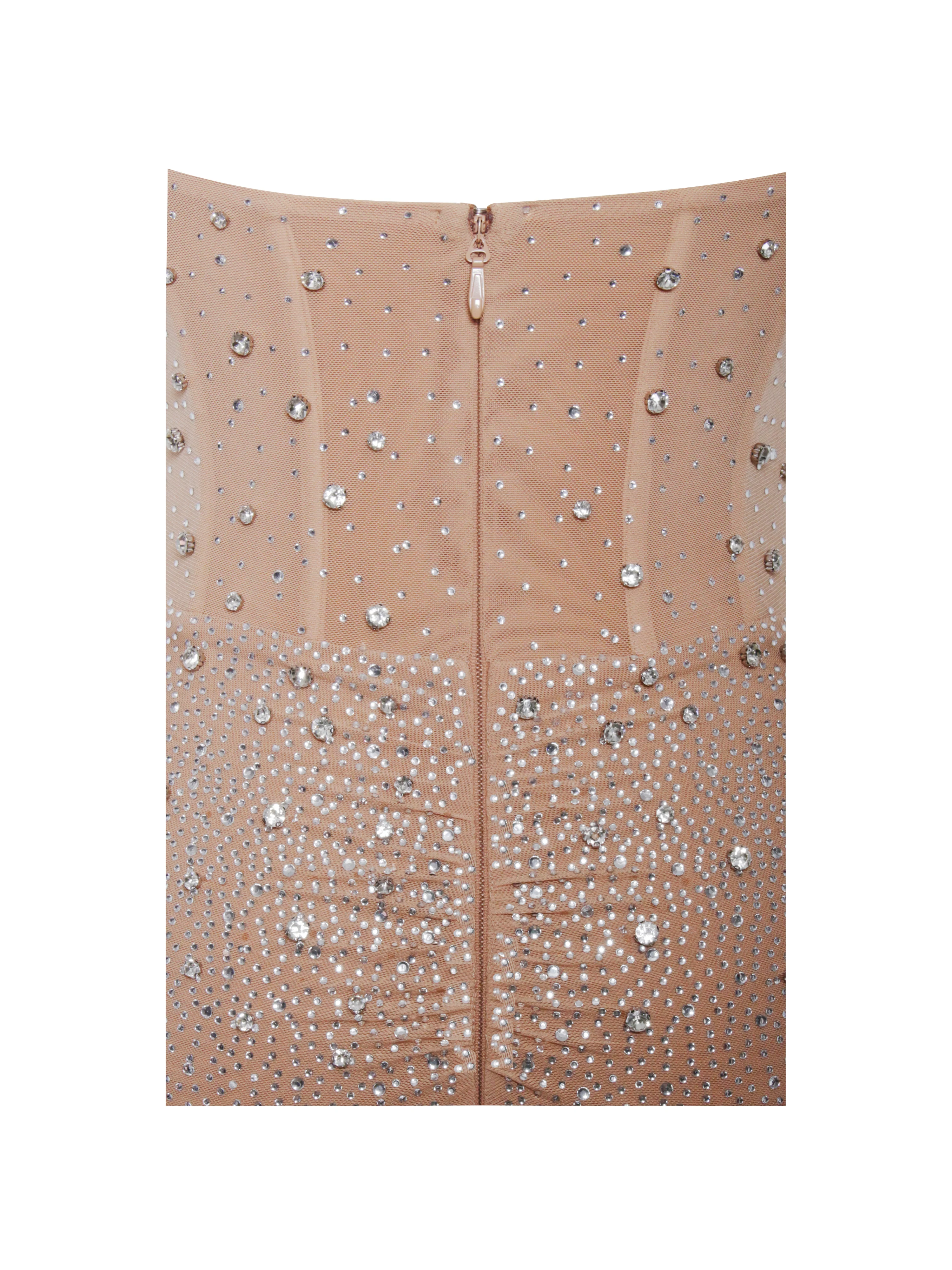 Fatima Nude Crystal Sleeveless Corset Mermaid Maxi Dress - Image 16
