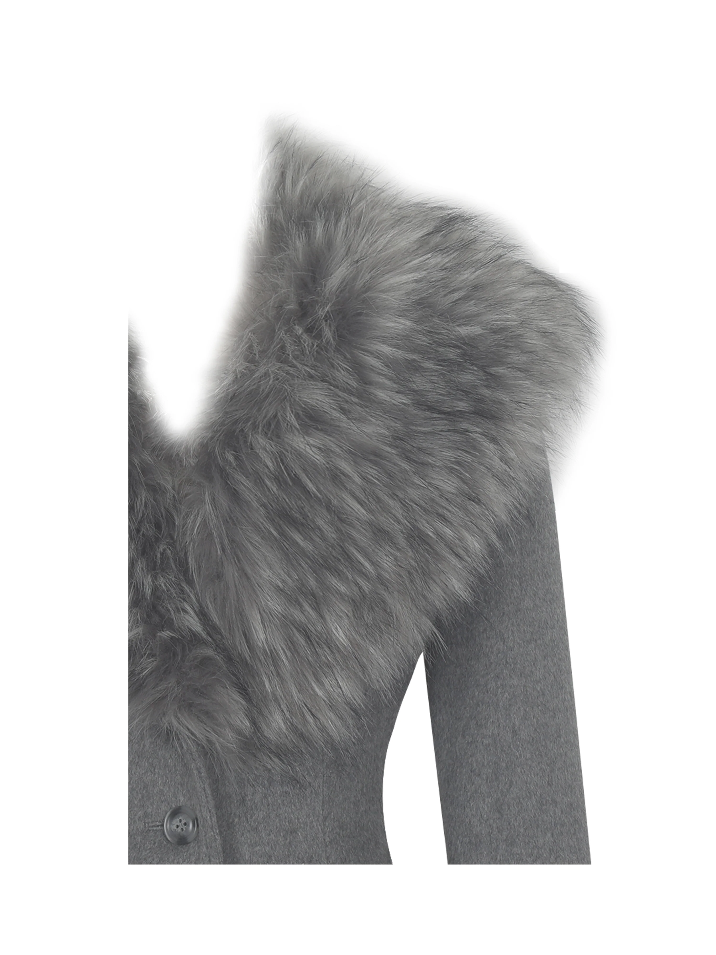 Faye Grey Wool Blend Single-Breasted Coat with Removable Faux Fur Collar - Image 13