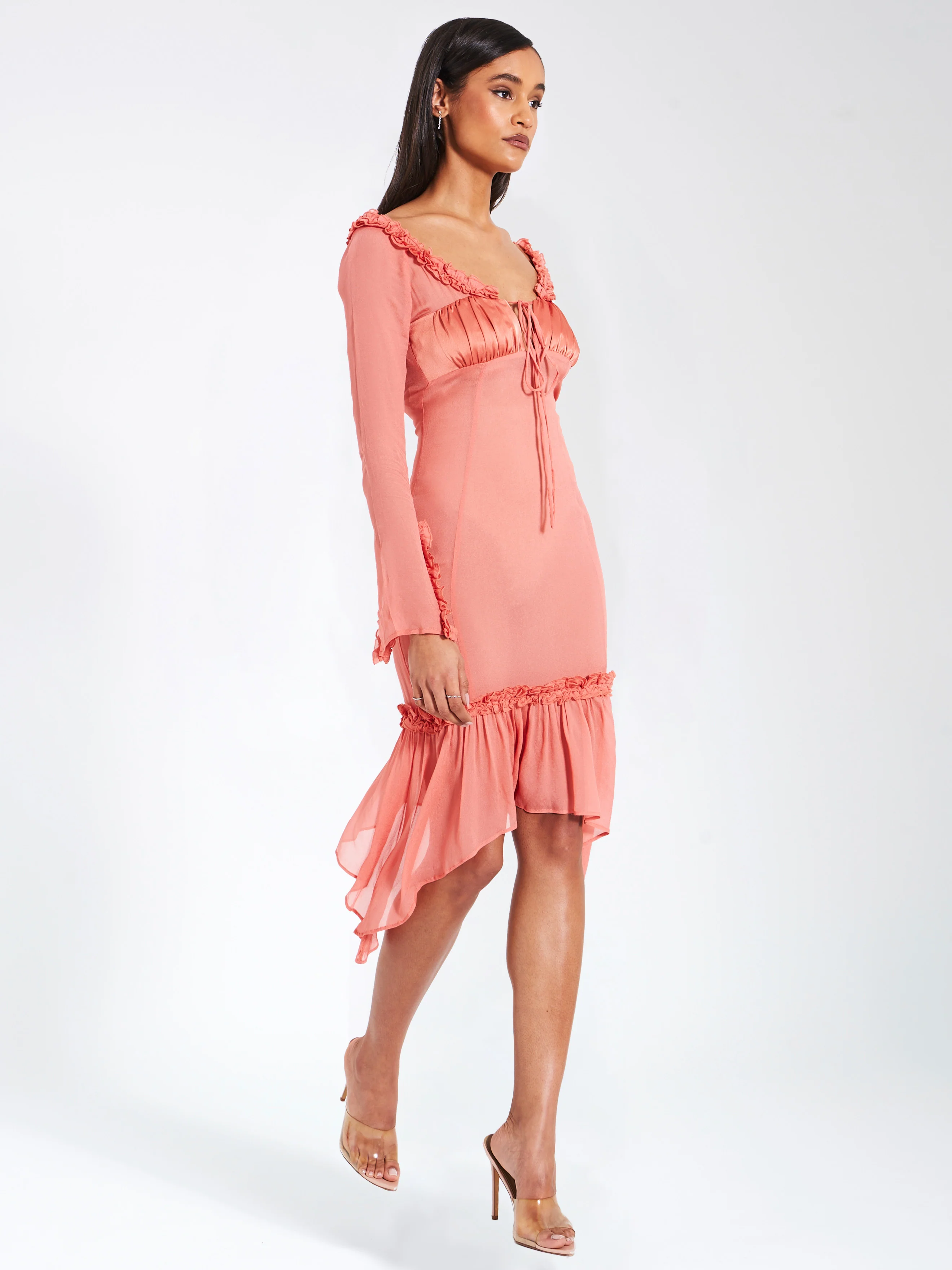 Fiorella Rosy Mauve Satin Rayon Midi Dress - Image 3