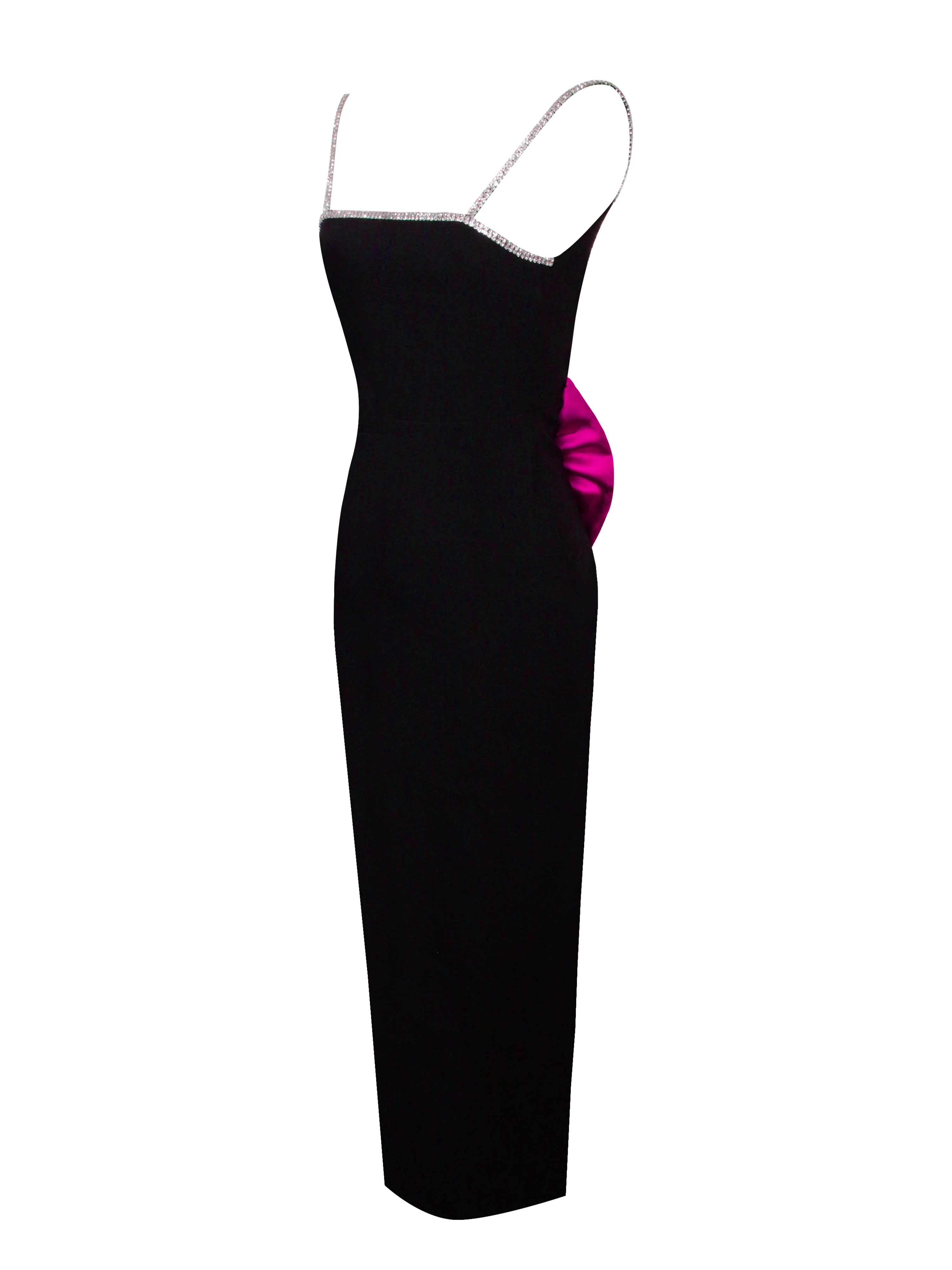 Flore Black Crystal Straps Backless Gown With Bow - Image 10