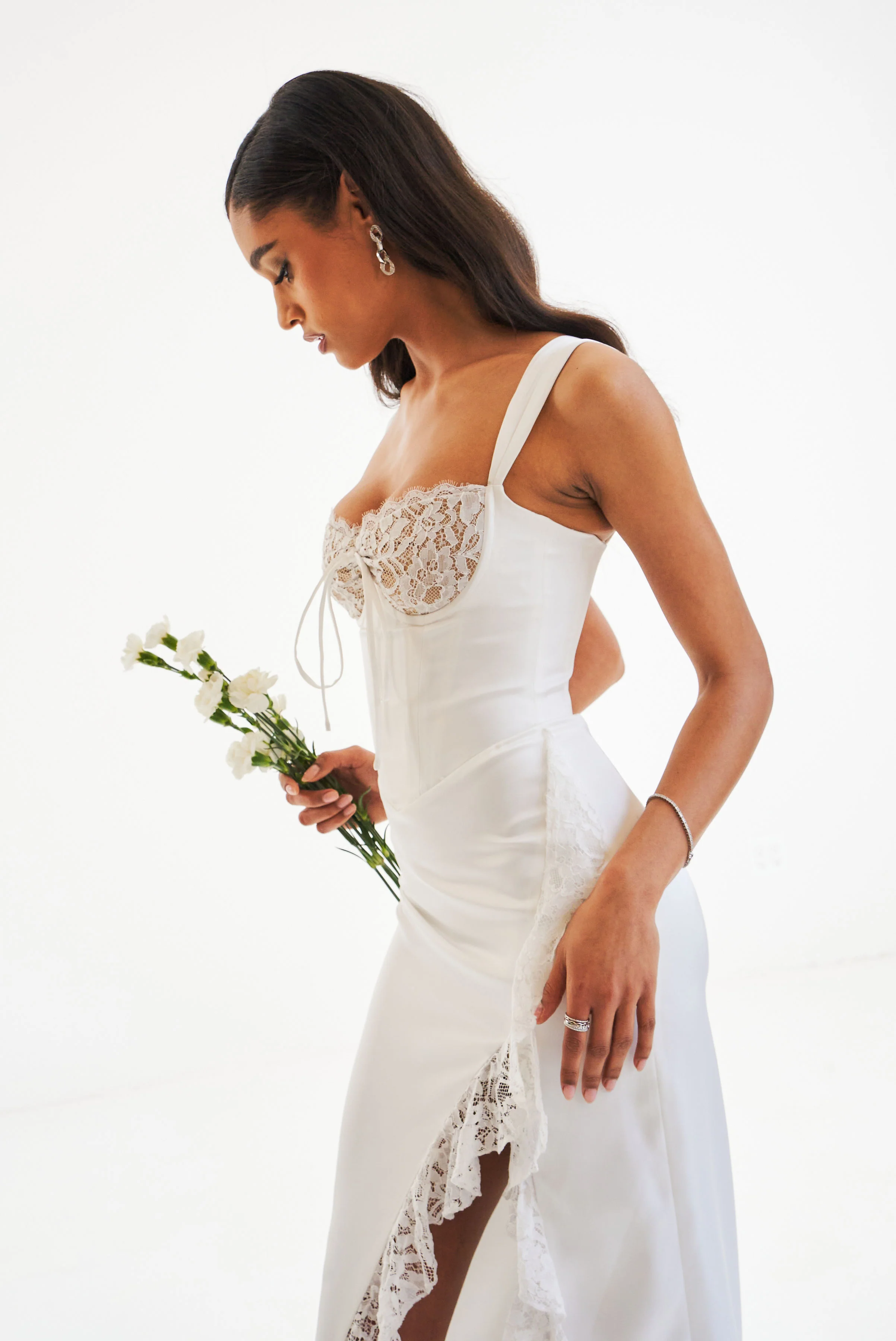 Freddie White Lace Satin Maxi Corset Dress - Image 8