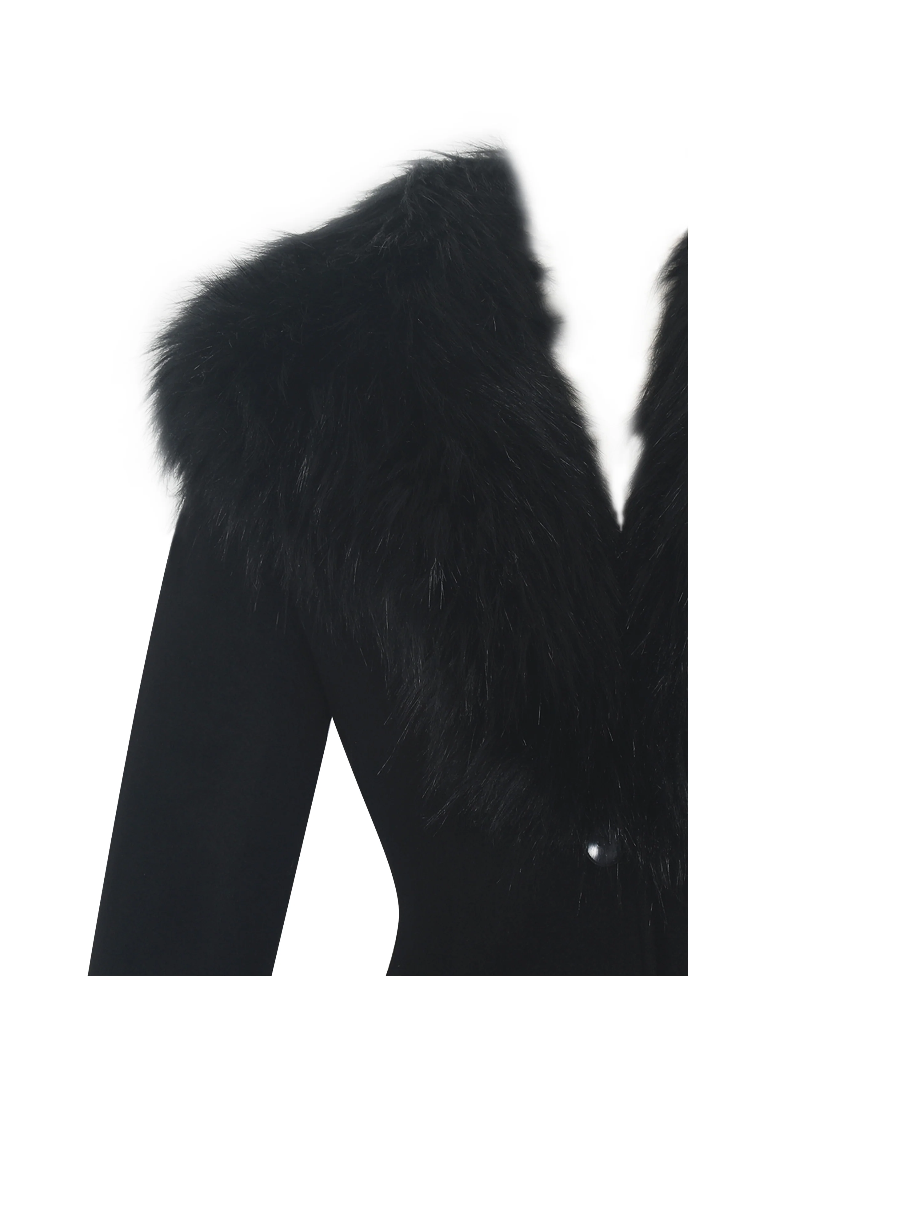 Hailee Black Single Breasted Wool Blend Mini Coat with Removable Fur Lapel - Image 18