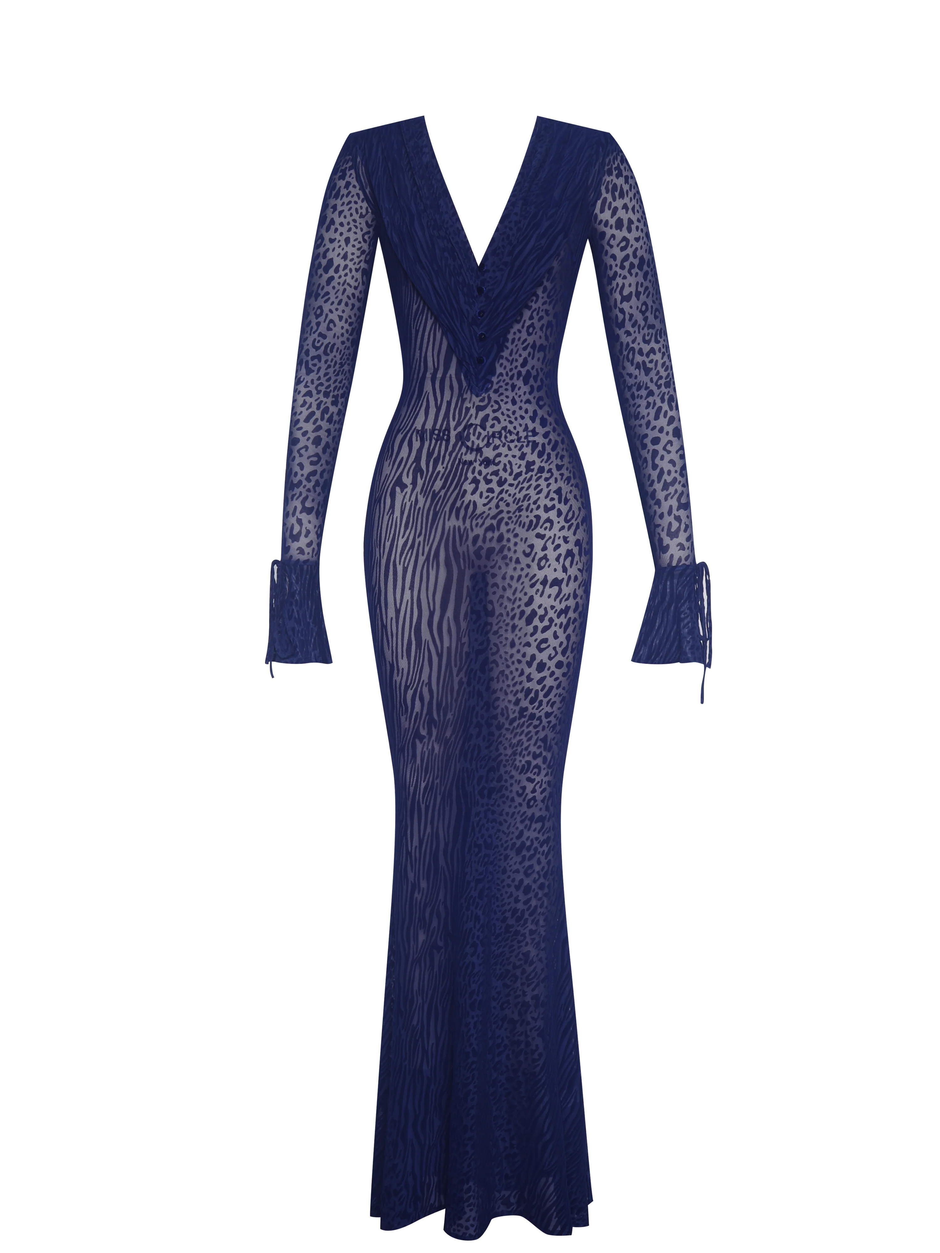 Ilyse Navy V-Neck Plunge Animal Print Mermaid Hem Maxi Dress - Image 12