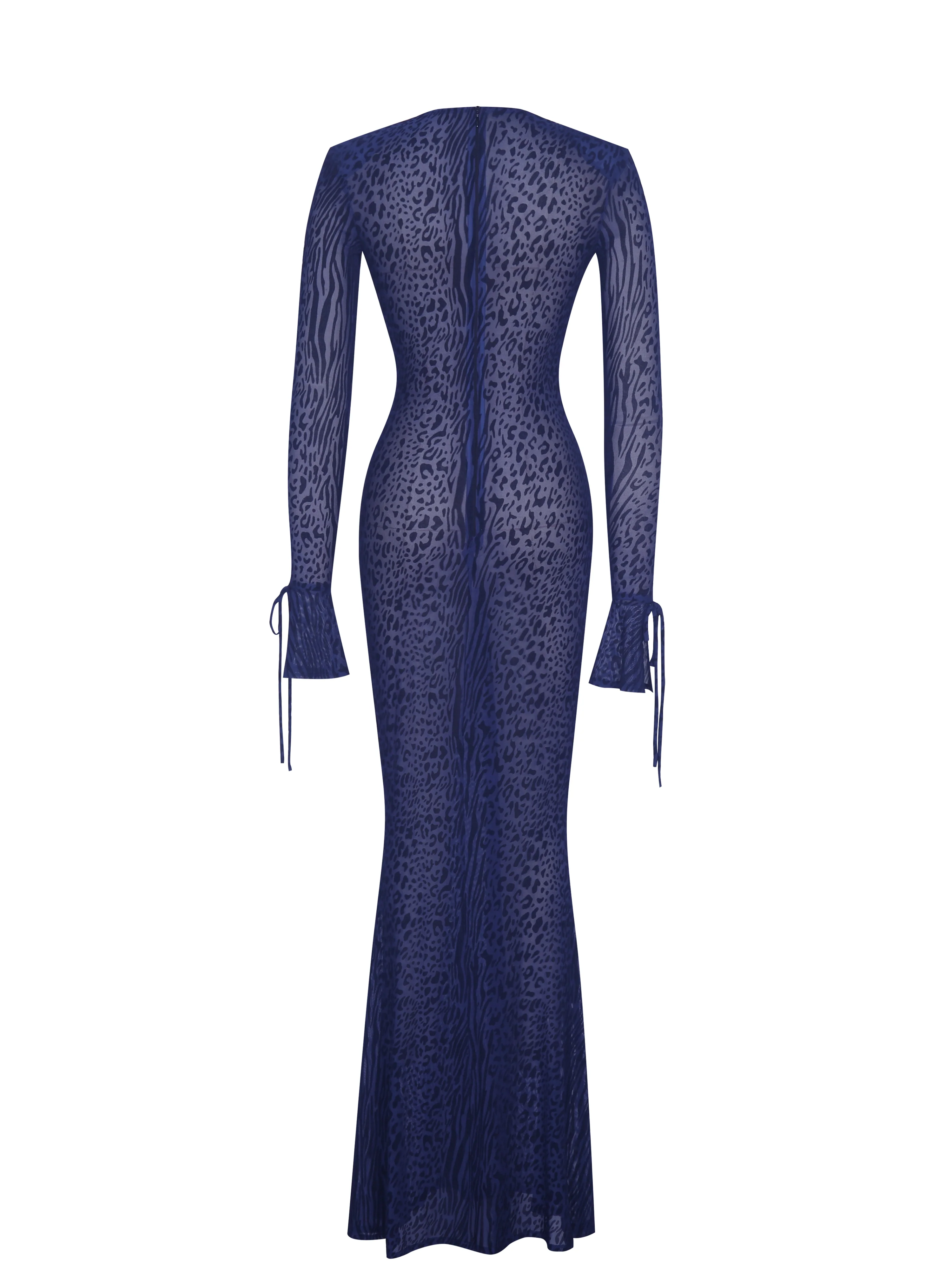 Ilyse Navy V-Neck Plunge Animal Print Mermaid Hem Maxi Dress - Image 14