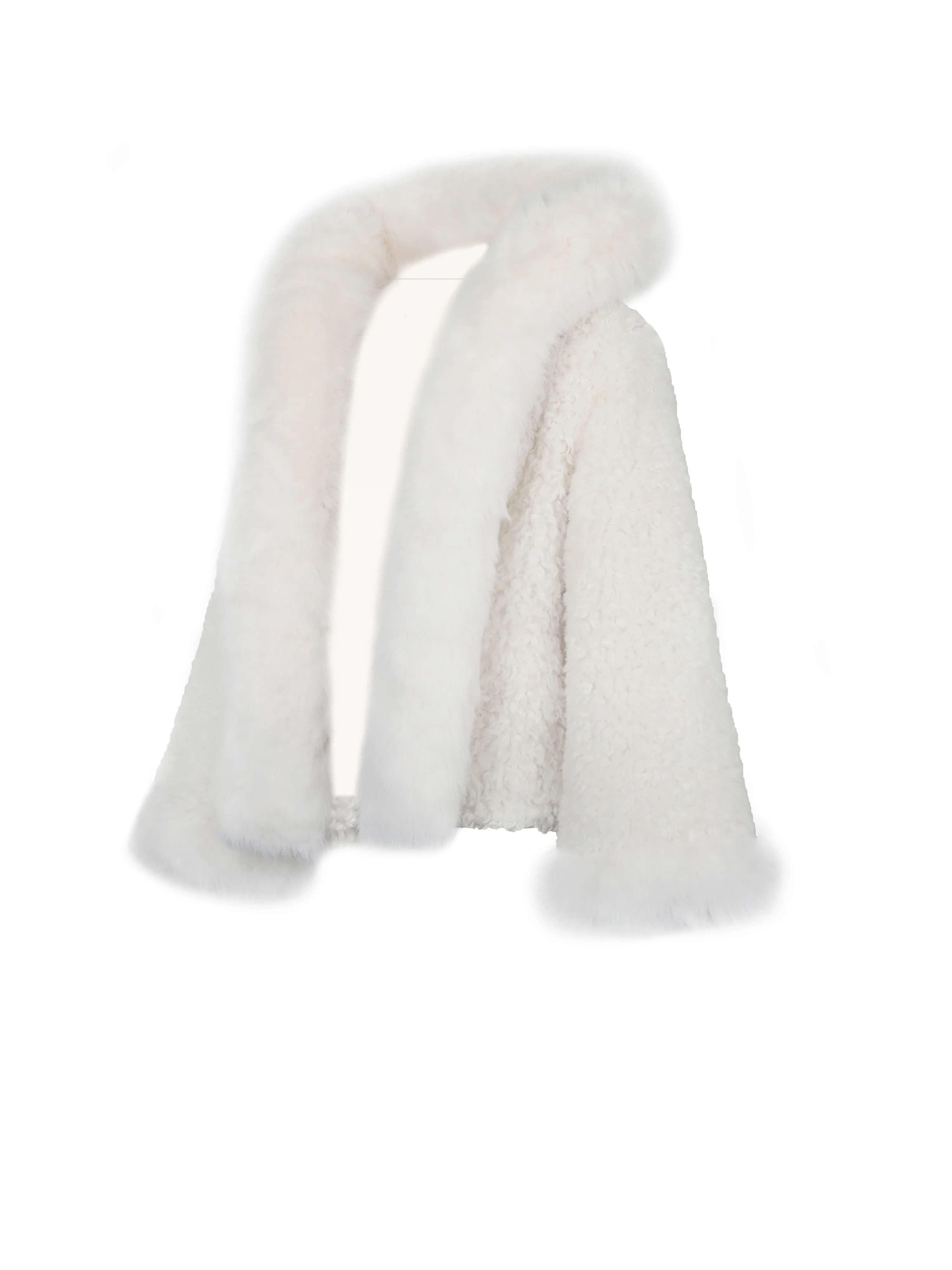 Jumbo Kali White Vegan Shearling Fur Trimmed Coat - Image 16