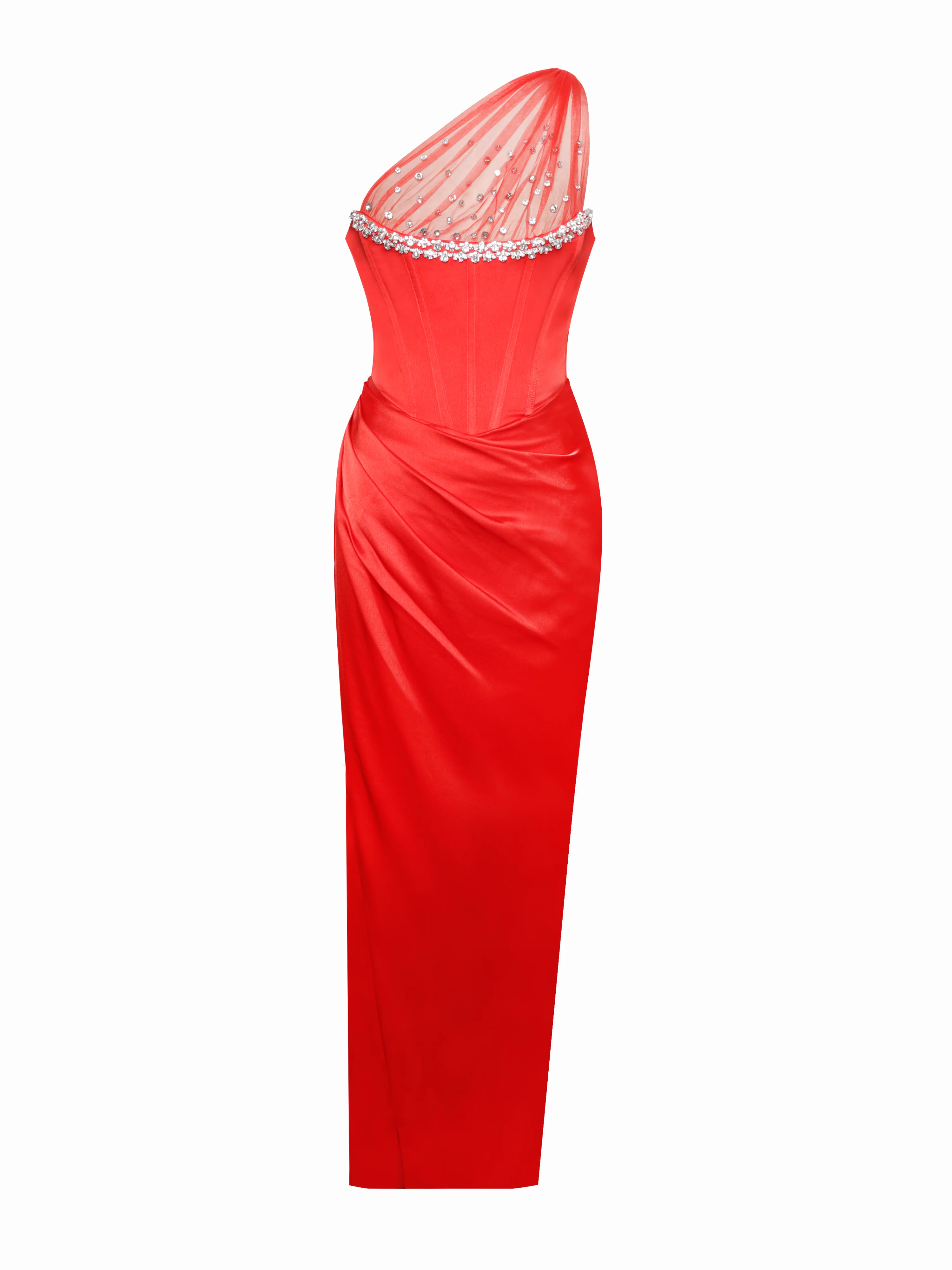 Lora Scarlet Crystal Embellished Mesh Satin Corset Gown - Image 4