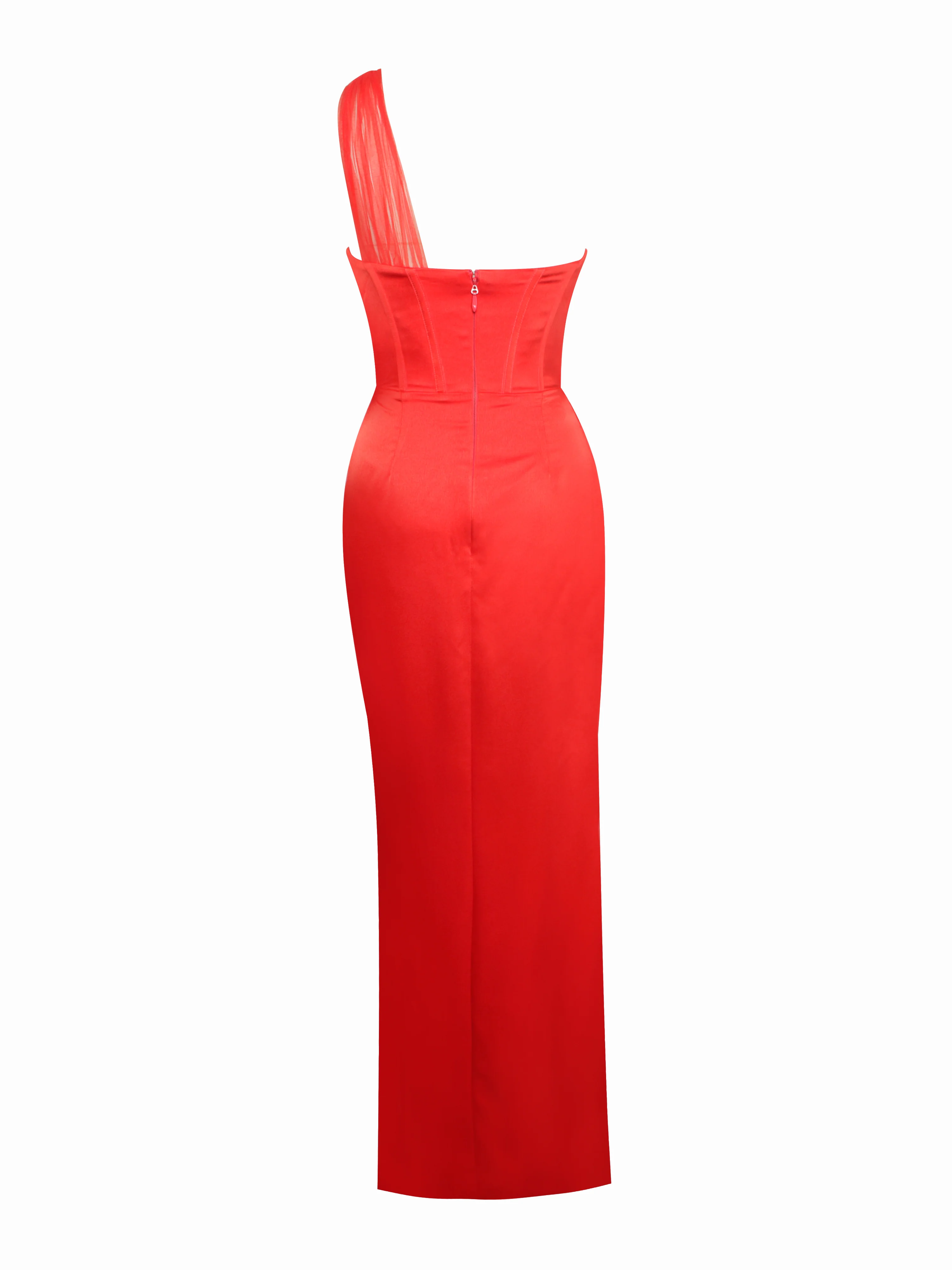 Lora Scarlet Crystal Embellished Mesh Satin Corset Gown - Image 6