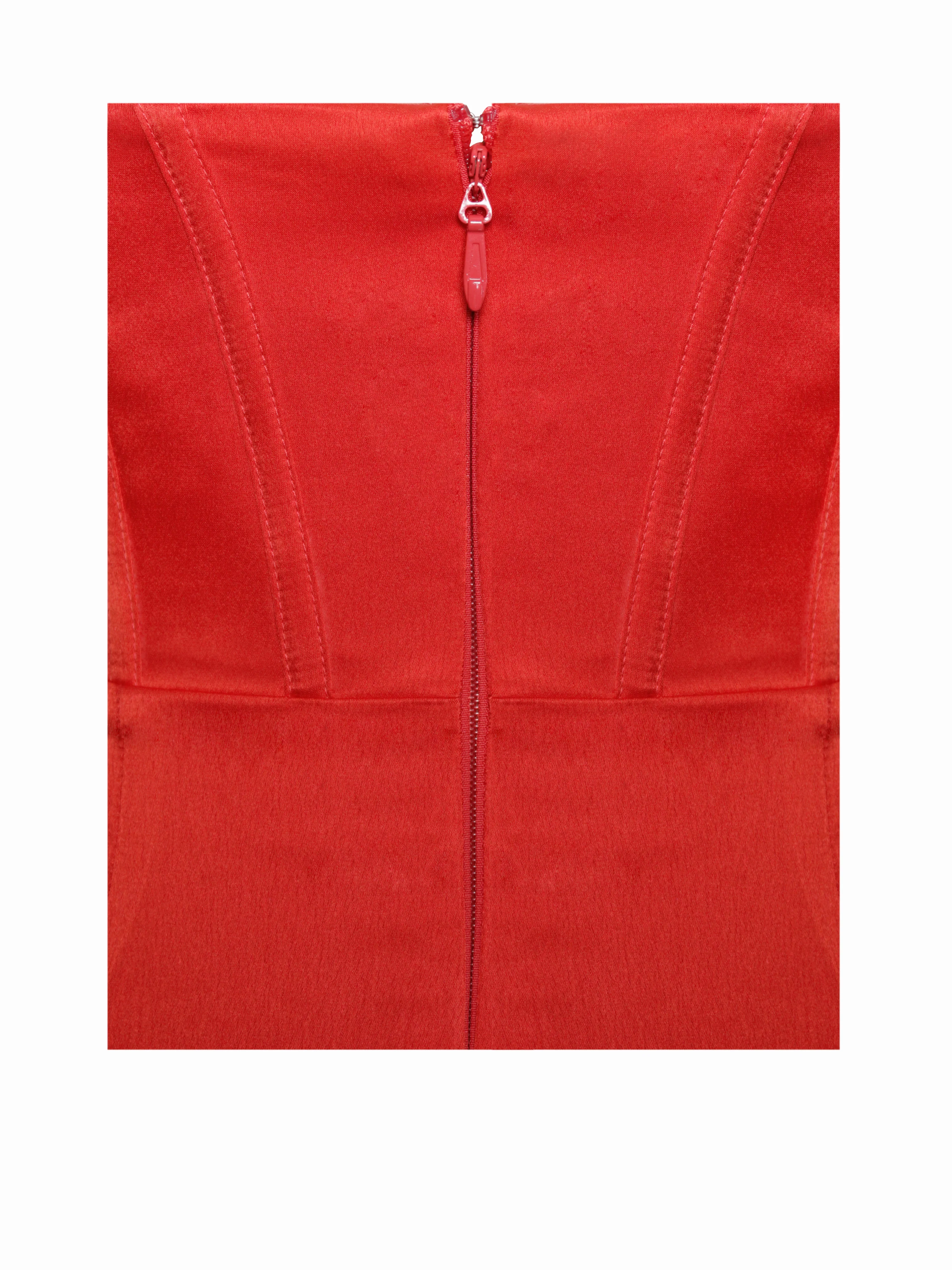 Lora Scarlet Crystal Embellished Mesh Satin Corset Gown - Image 8