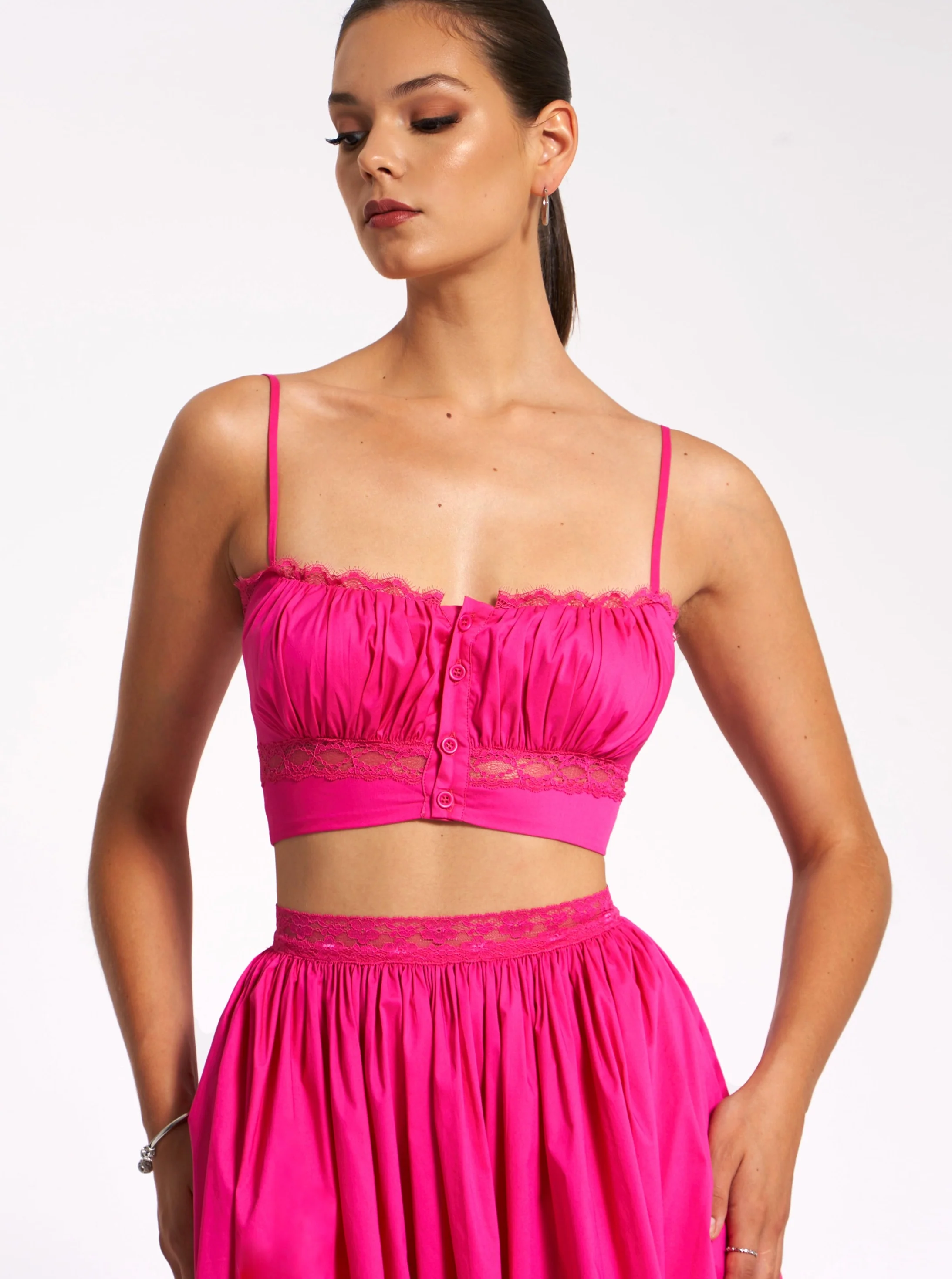 Martha Fuchsia Cotton Poplin Maxi Skirt With Lace Trim - Image 9