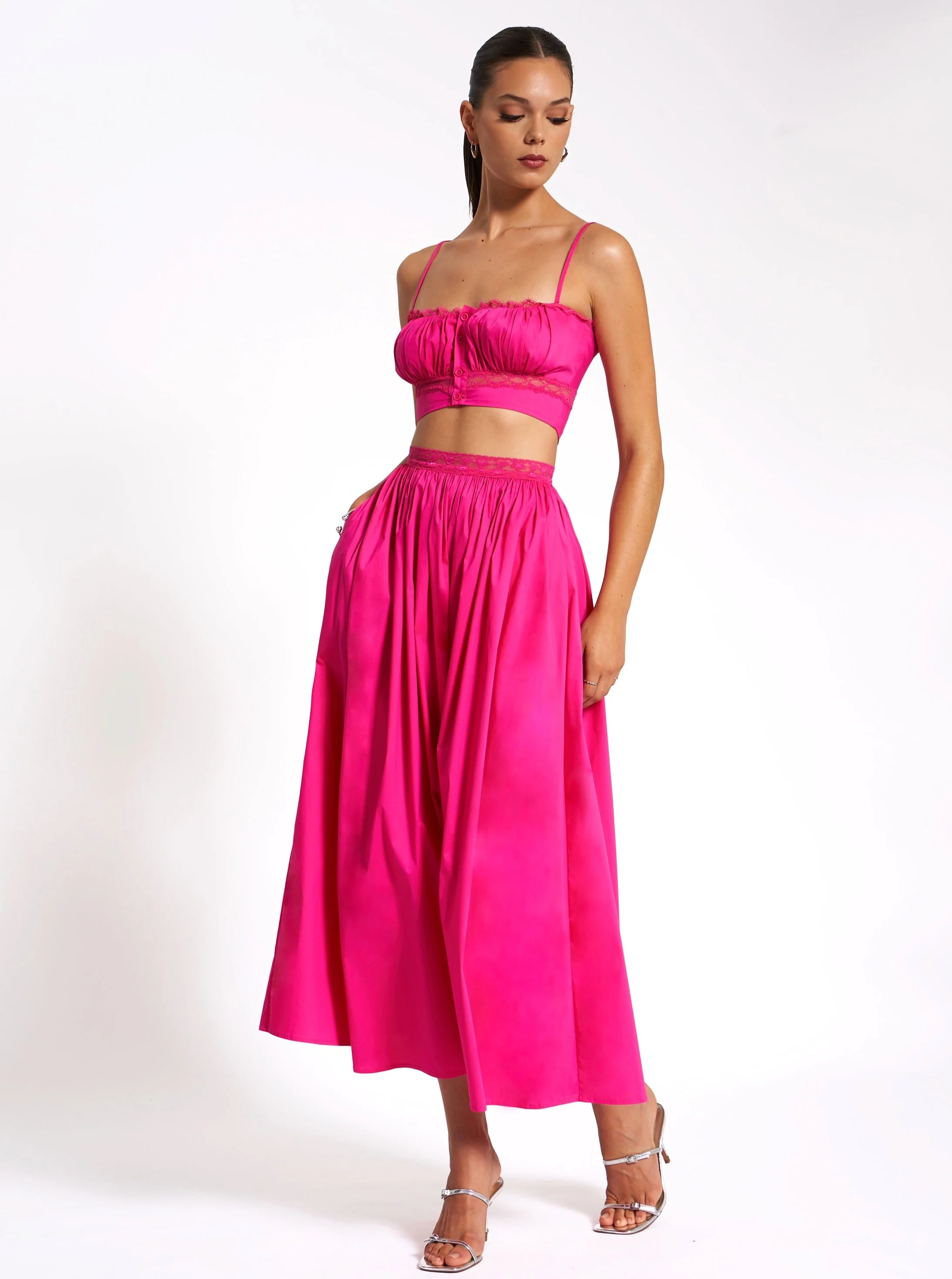 Maya Fuchsia Cotton Poplin Top With Lace Trim - Image 7