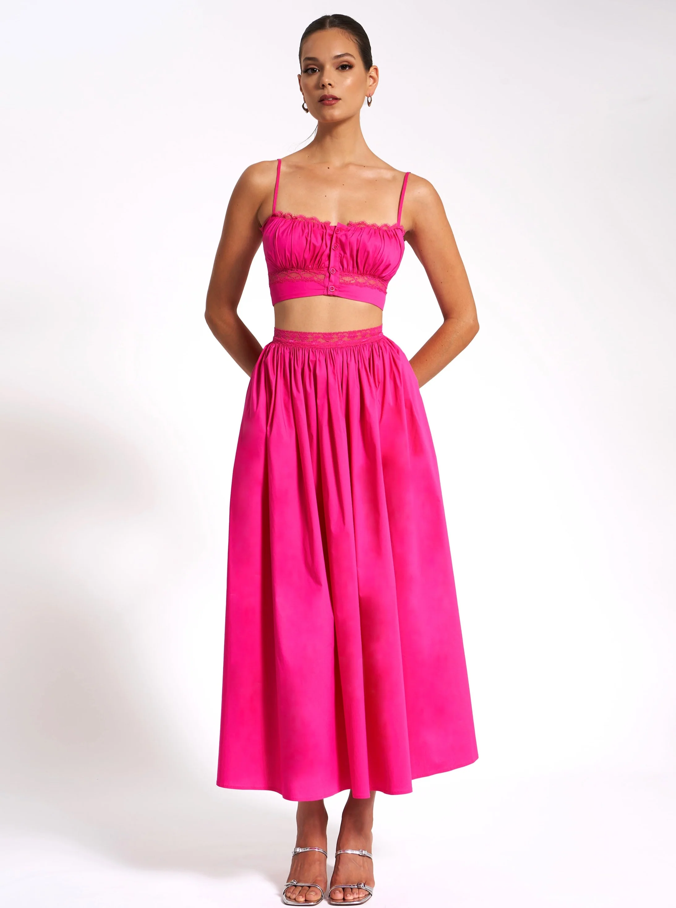 Maya Fuchsia Cotton Poplin Top With Lace Trim - Image 9
