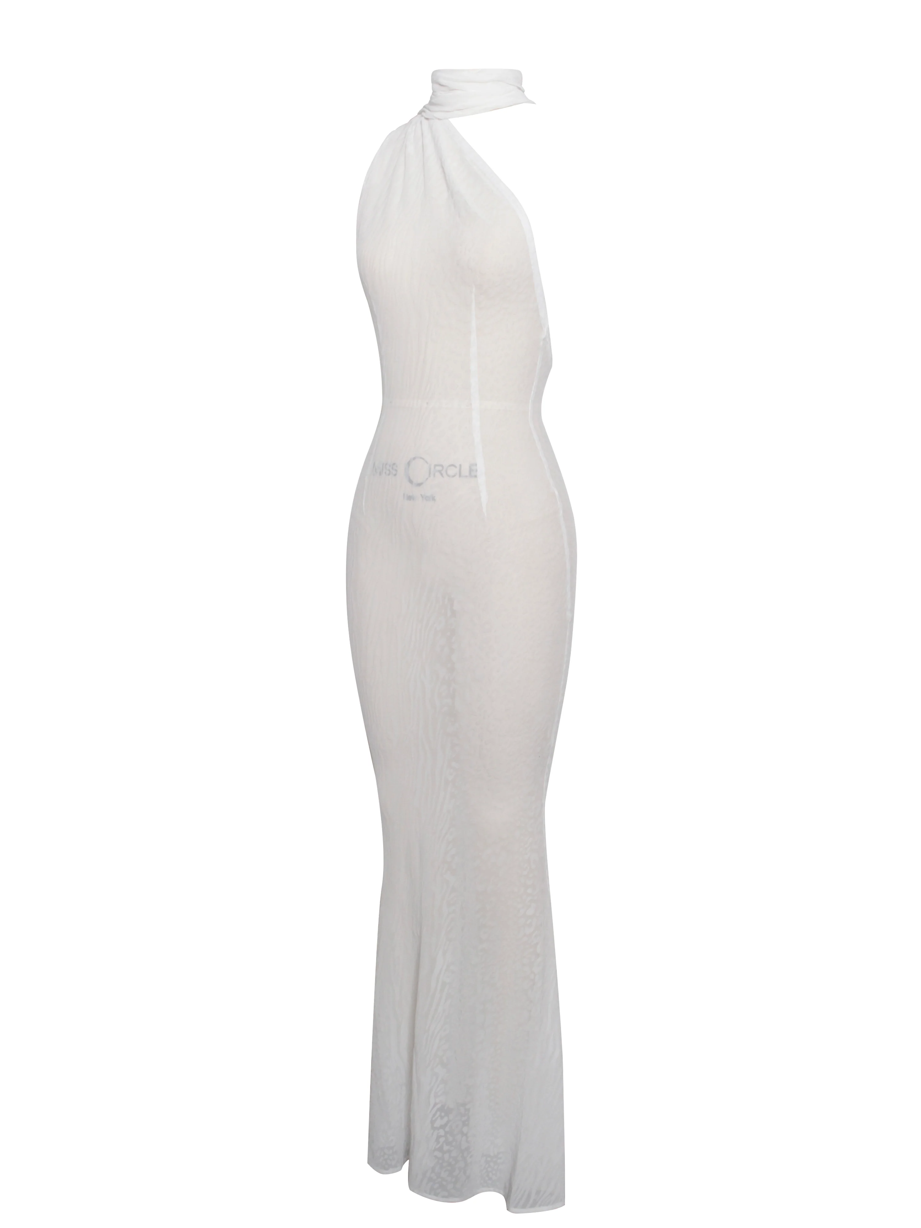 Olena White Burnout Velvet Animal Print Mesh Halter Neck Maxi Dress - Image 18