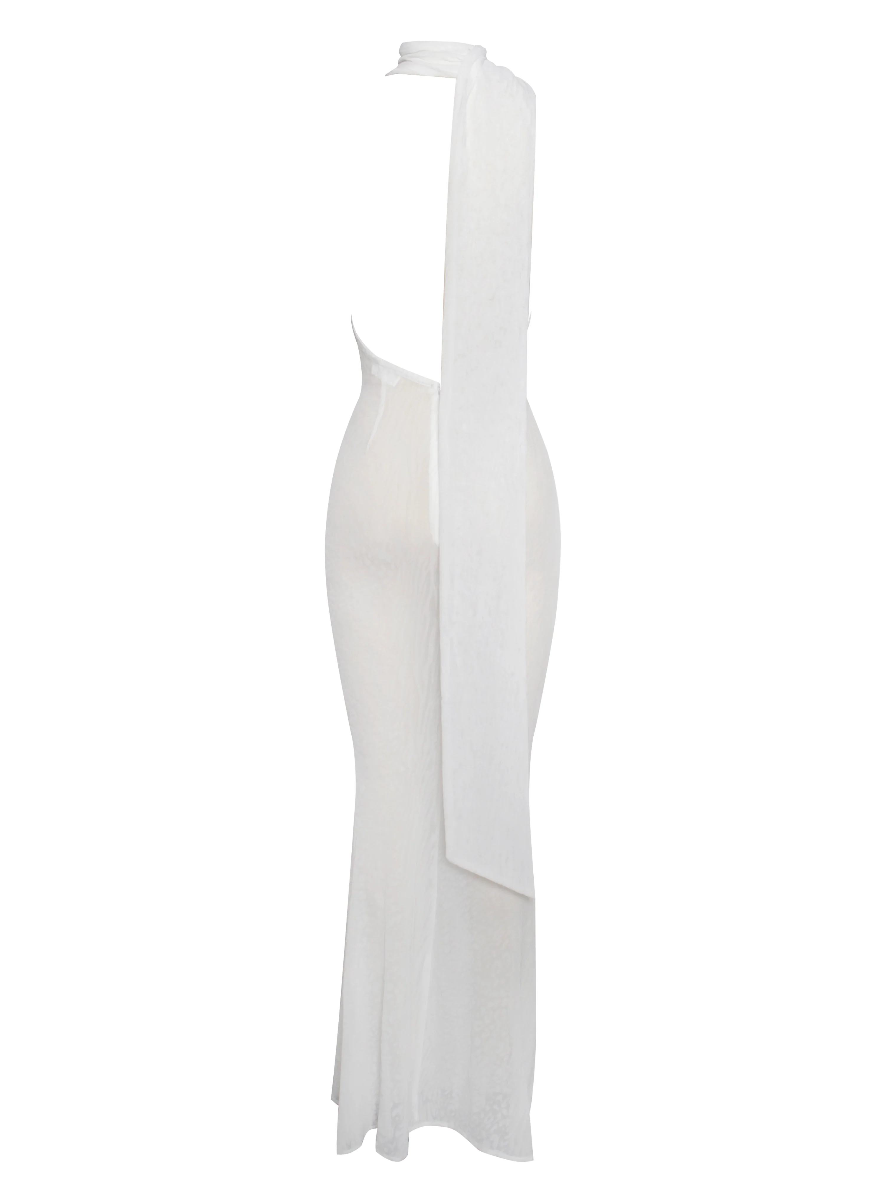 Olena White Burnout Velvet Animal Print Mesh Halter Neck Maxi Dress - Image 19