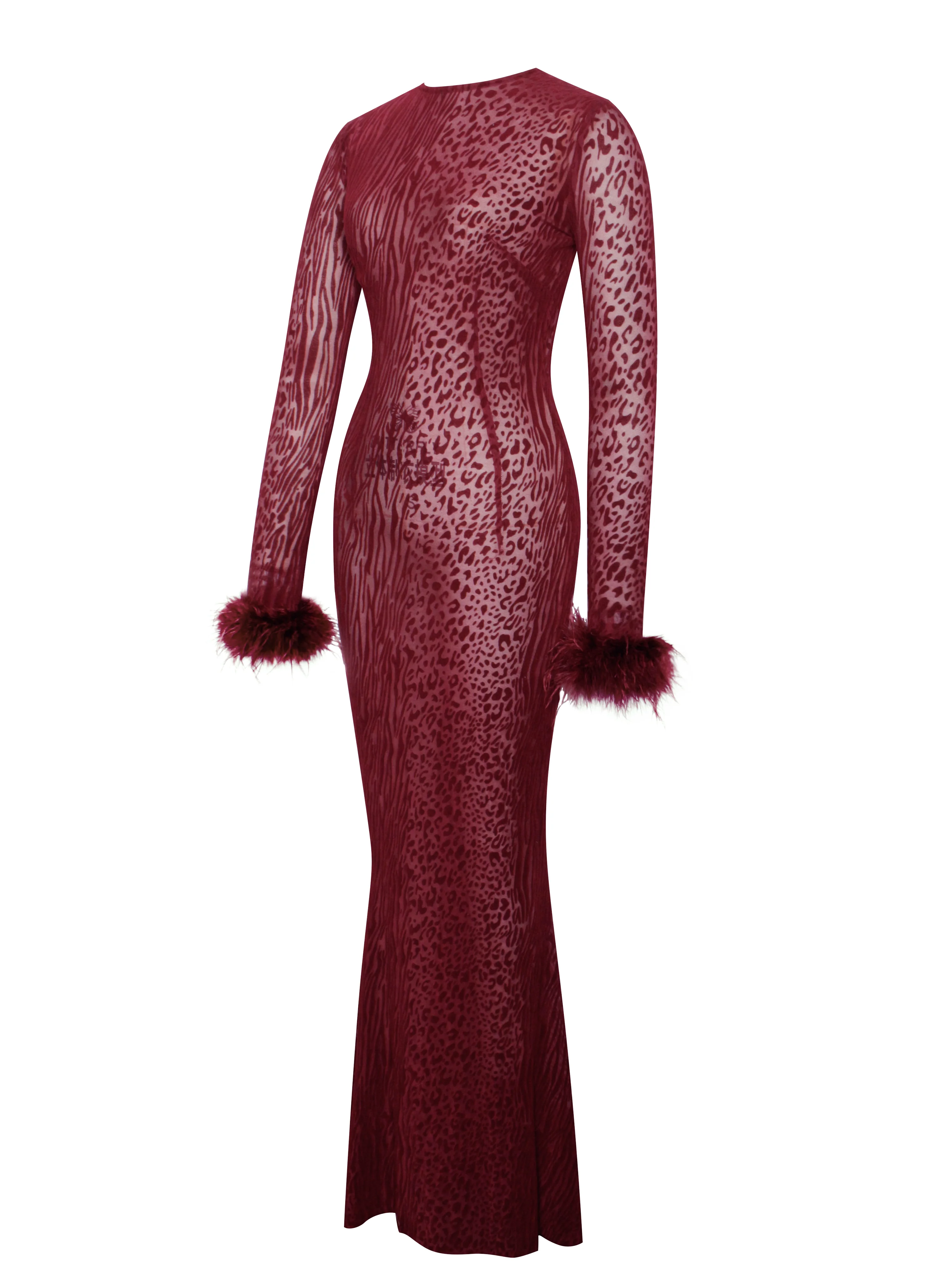 Patricia Burgundy Leopard Burnout Velvet Mesh Backless Maxi Dress - Image 14