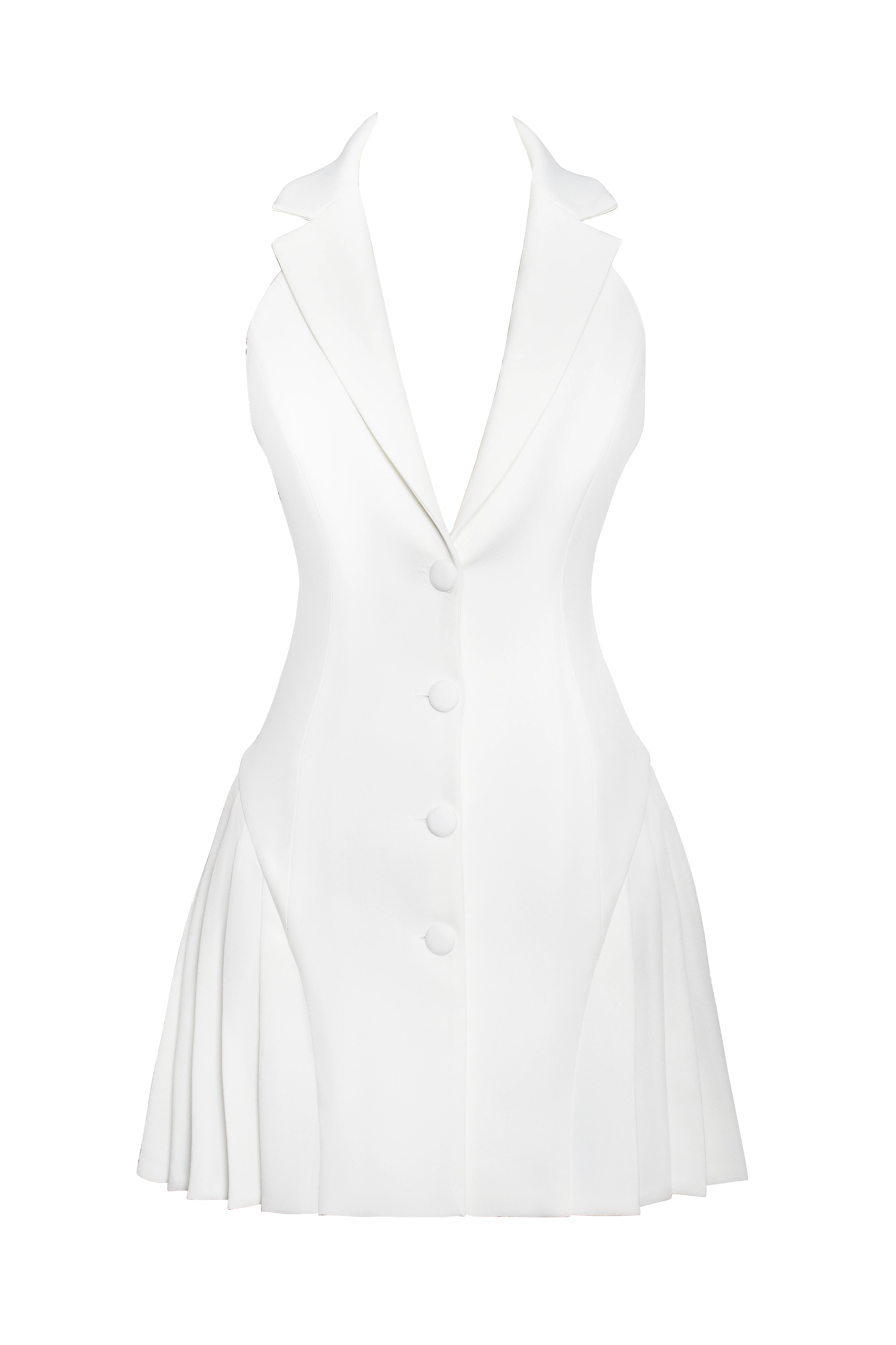 Reyna Beige Backless Pleated Mini Blazer Dress - Image 29