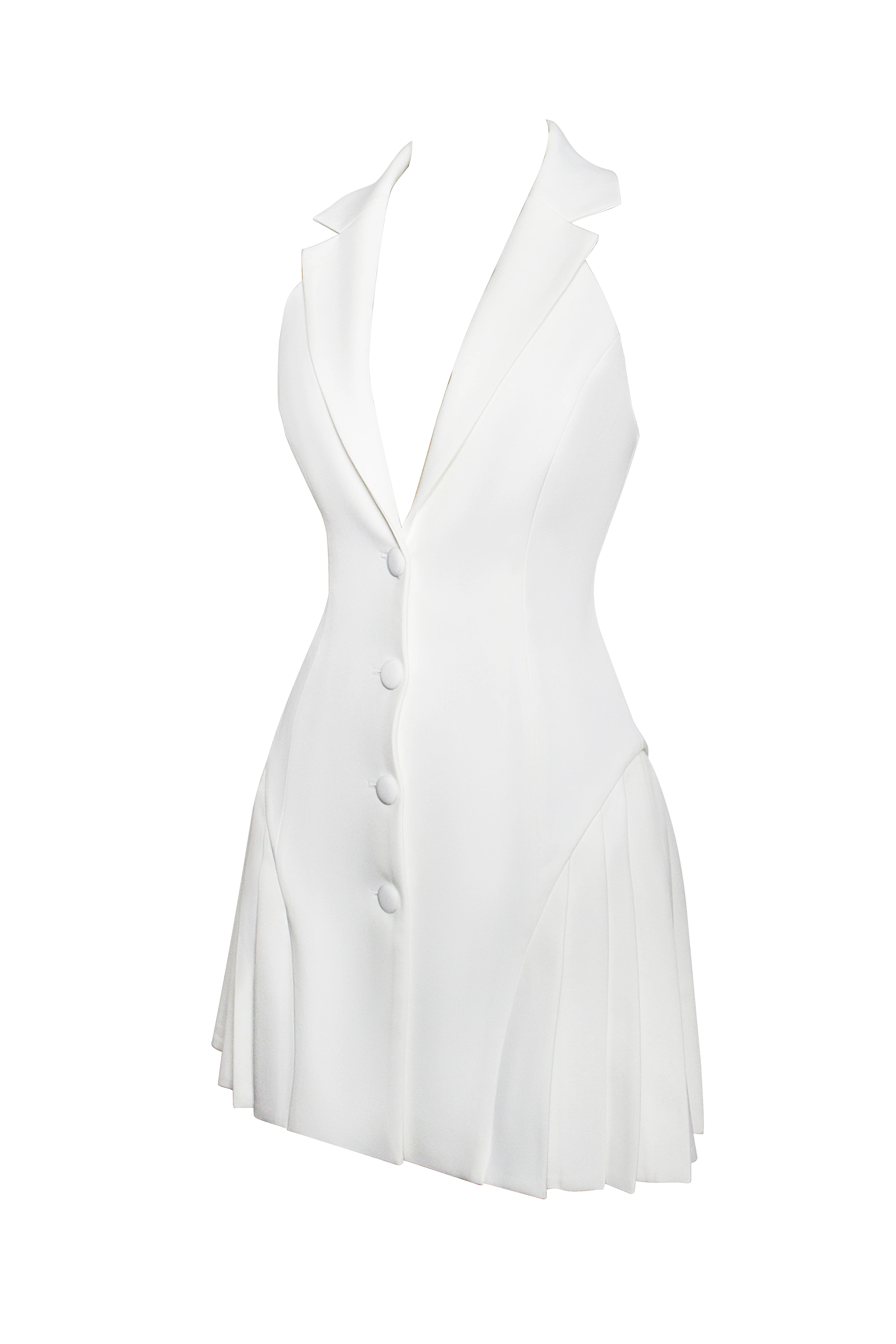 Reyna Beige Backless Pleated Mini Blazer Dress - Image 30