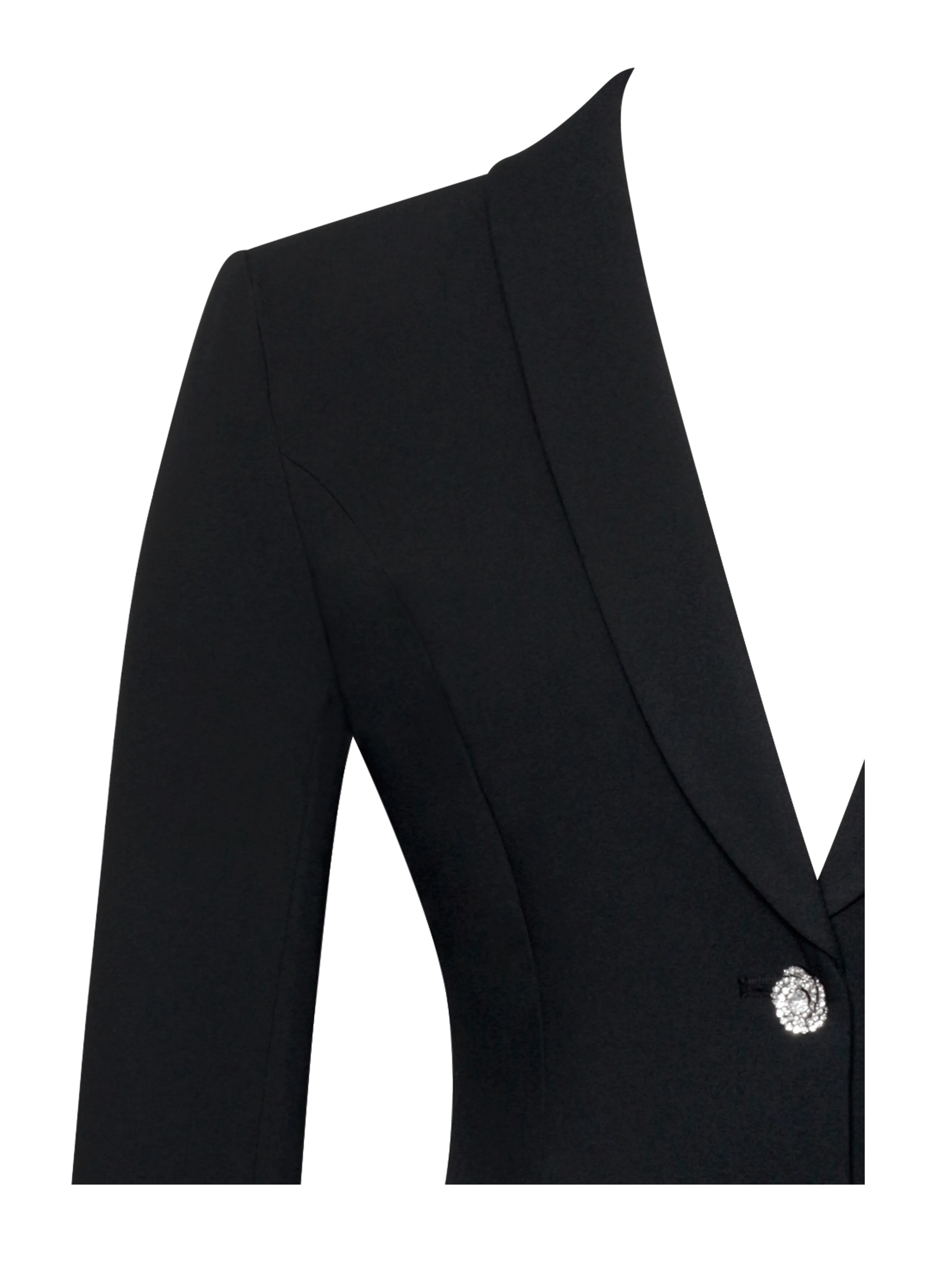 Ria Black Blazer Mini Dress with Crystal Button and Pleated Detail - Image 16