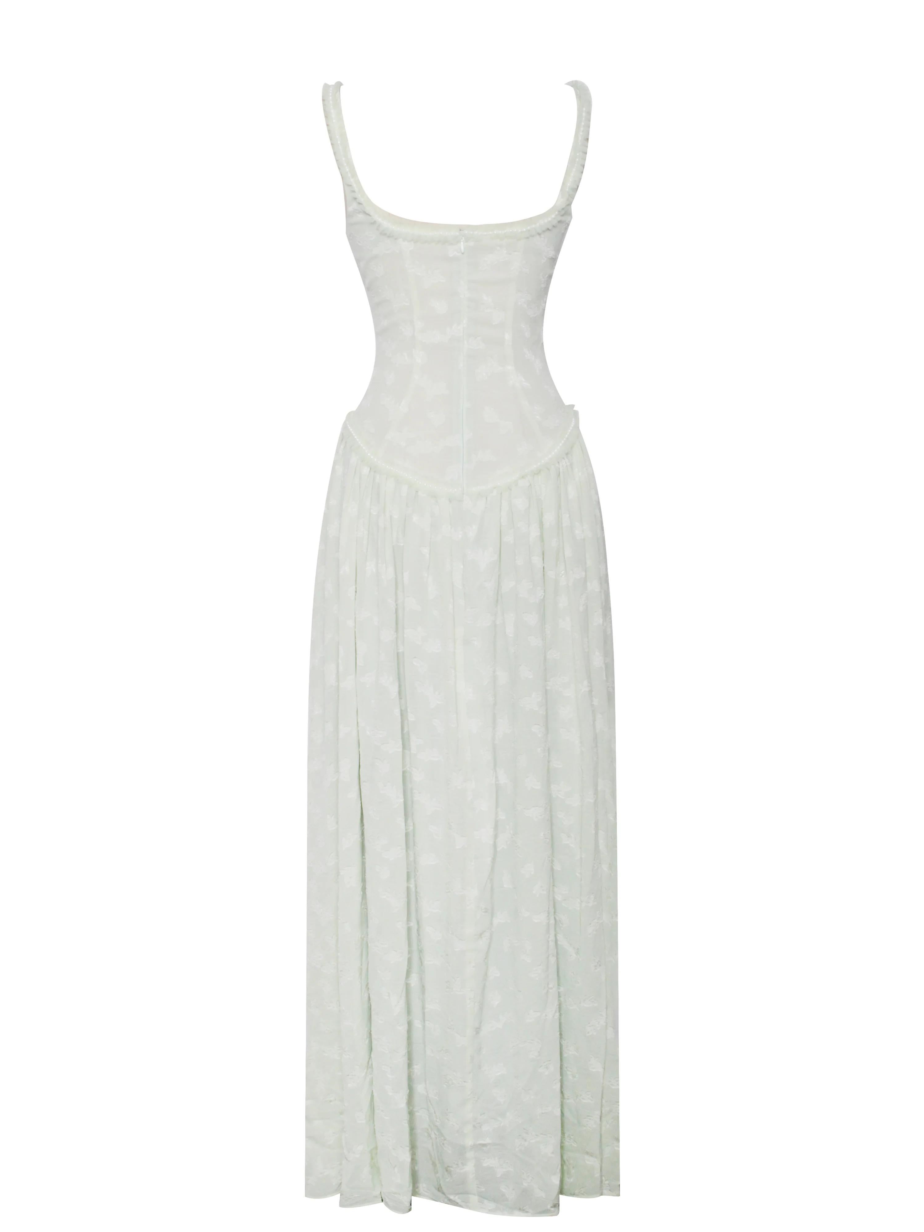 Ulissa Light Green Square Neck Jacquard Textured High Slit Maxi Dress - Image 14
