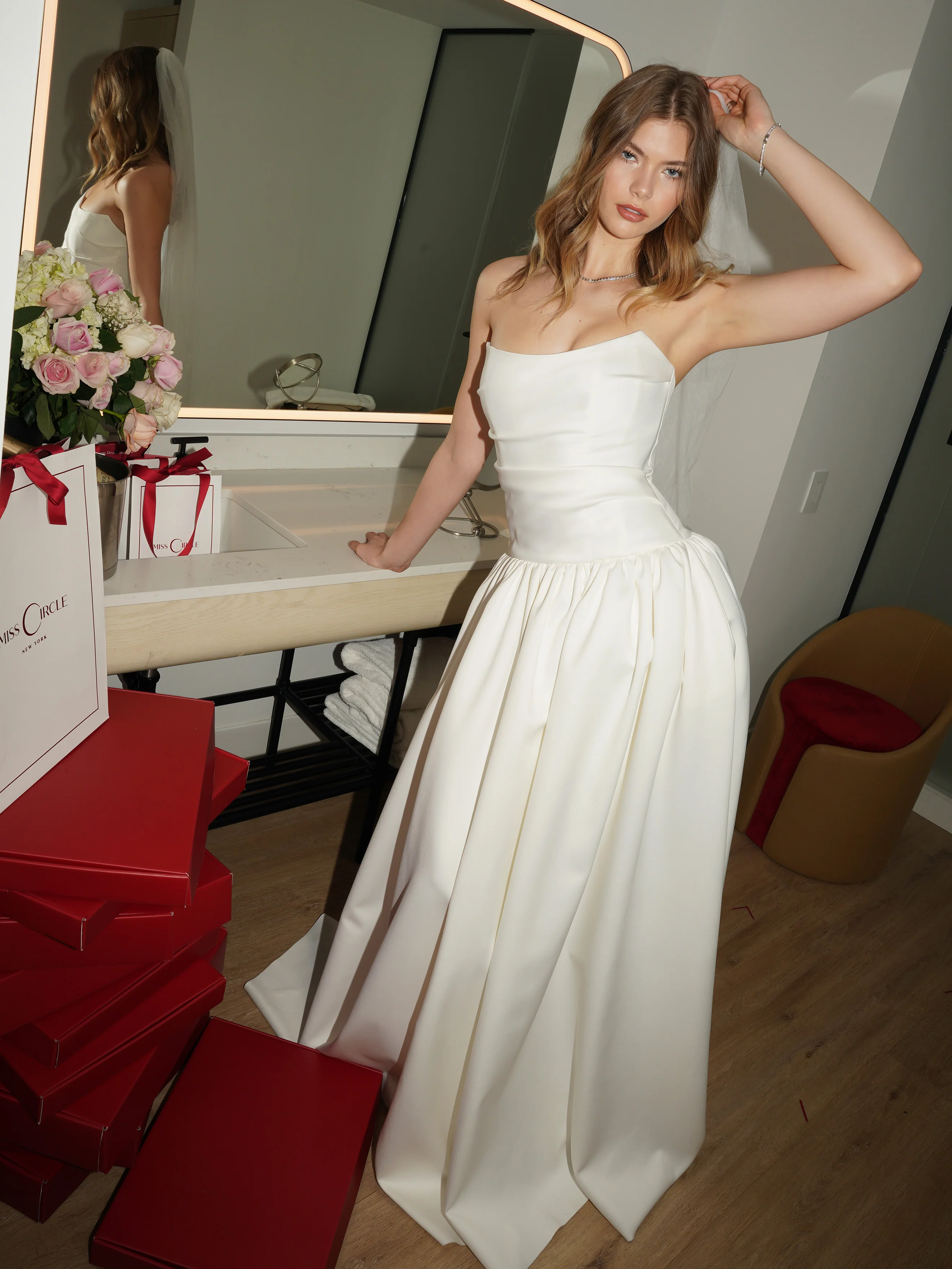 Umay White Drop Waist Satin Corset Bridal Gown - Image 13