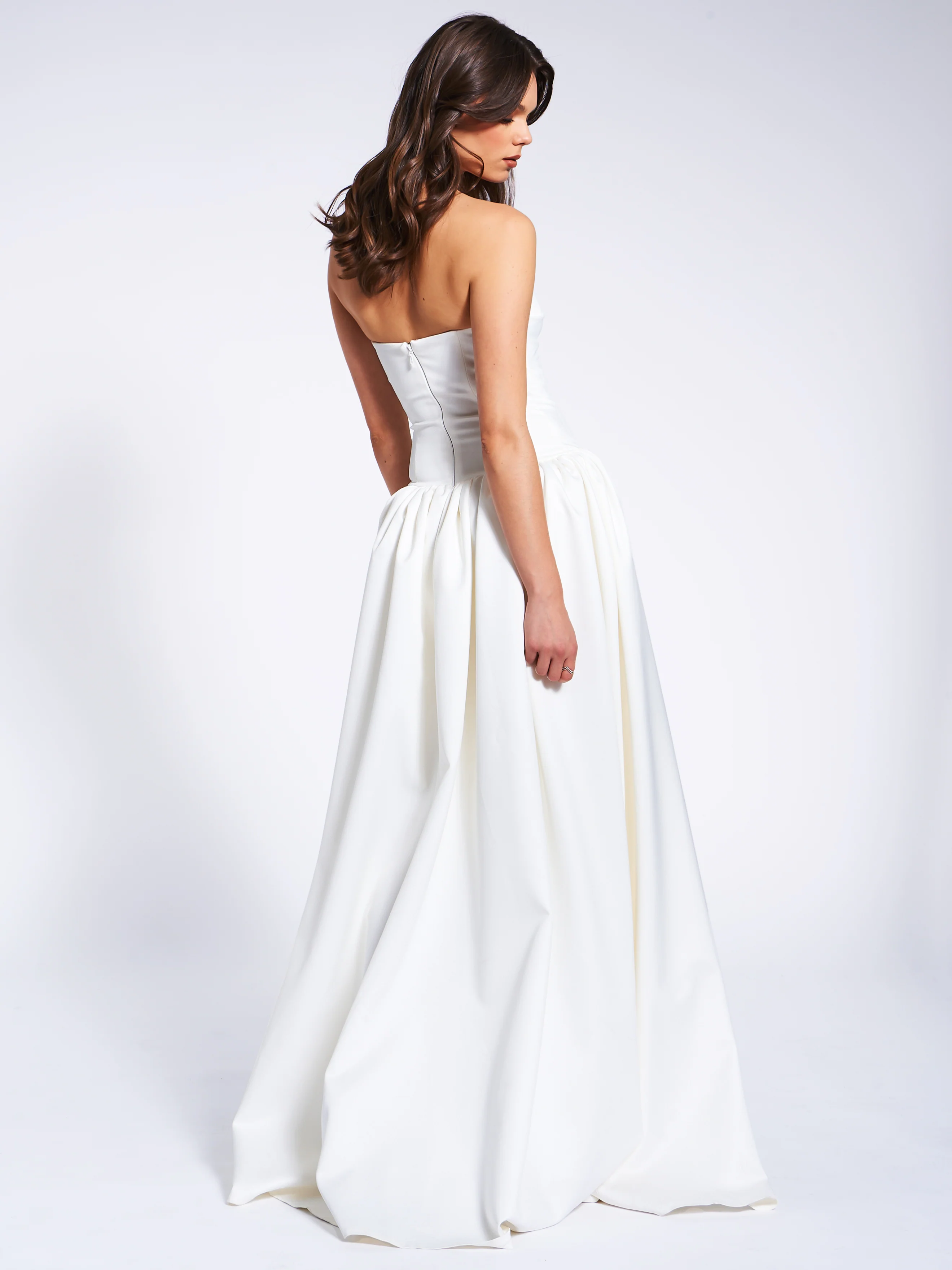 Umay White Drop Waist Satin Corset Bridal Gown - Image 18