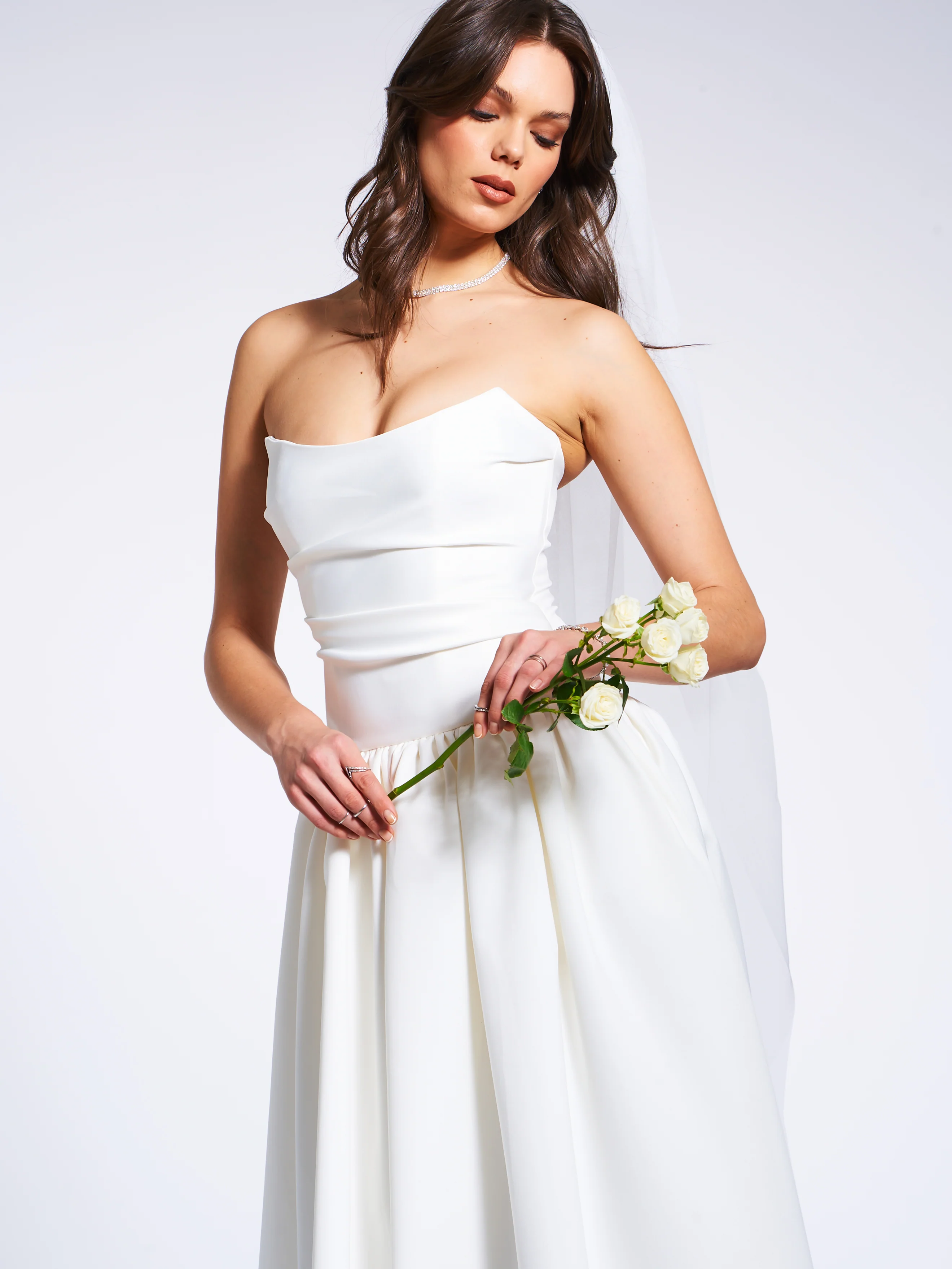 Umay White Drop Waist Satin Corset Bridal Gown - Image 4