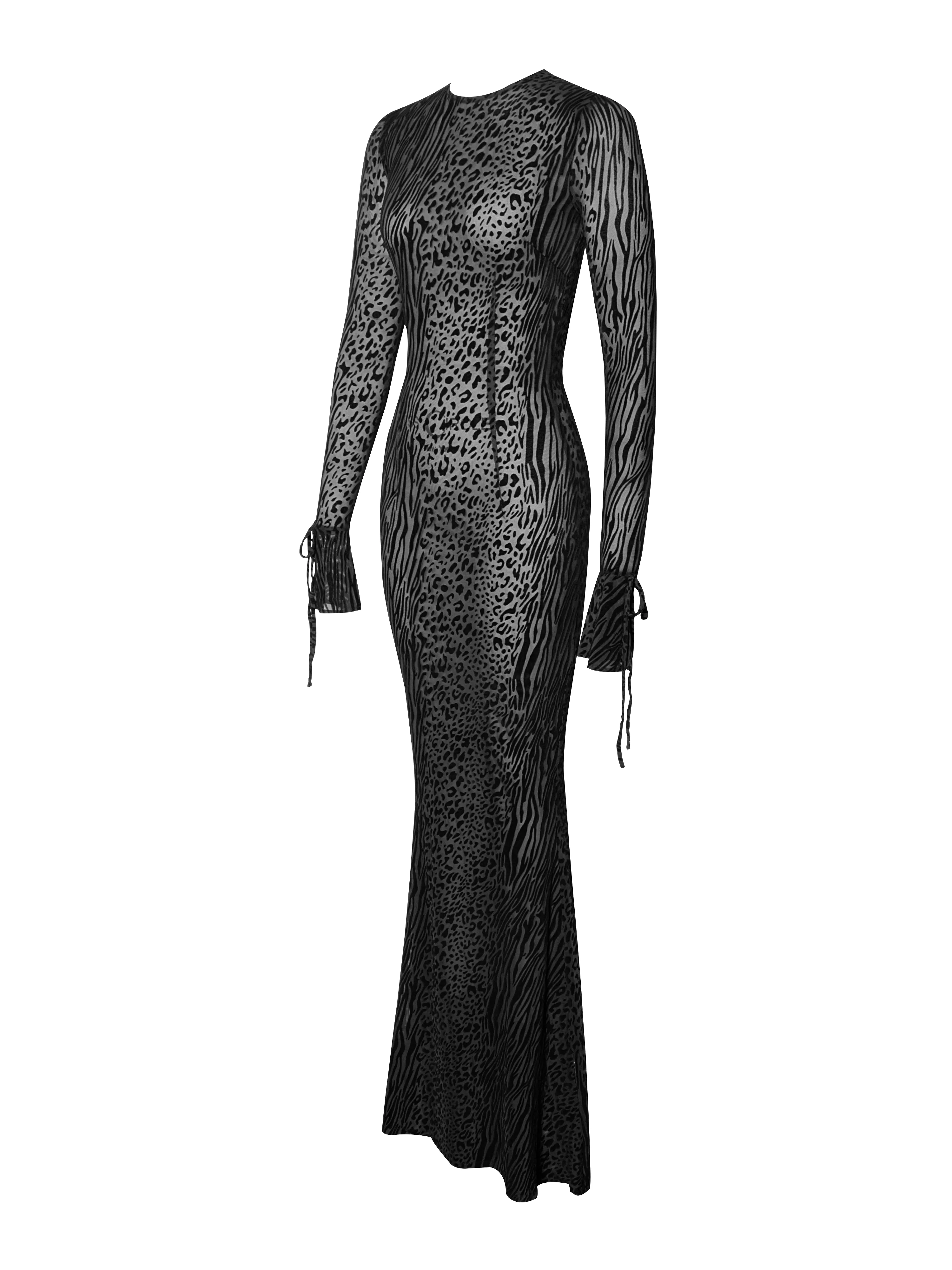 Waylynn Black Animal Print Burnout Velvet Detail Mesh Backless Maxi Dress - Image 11