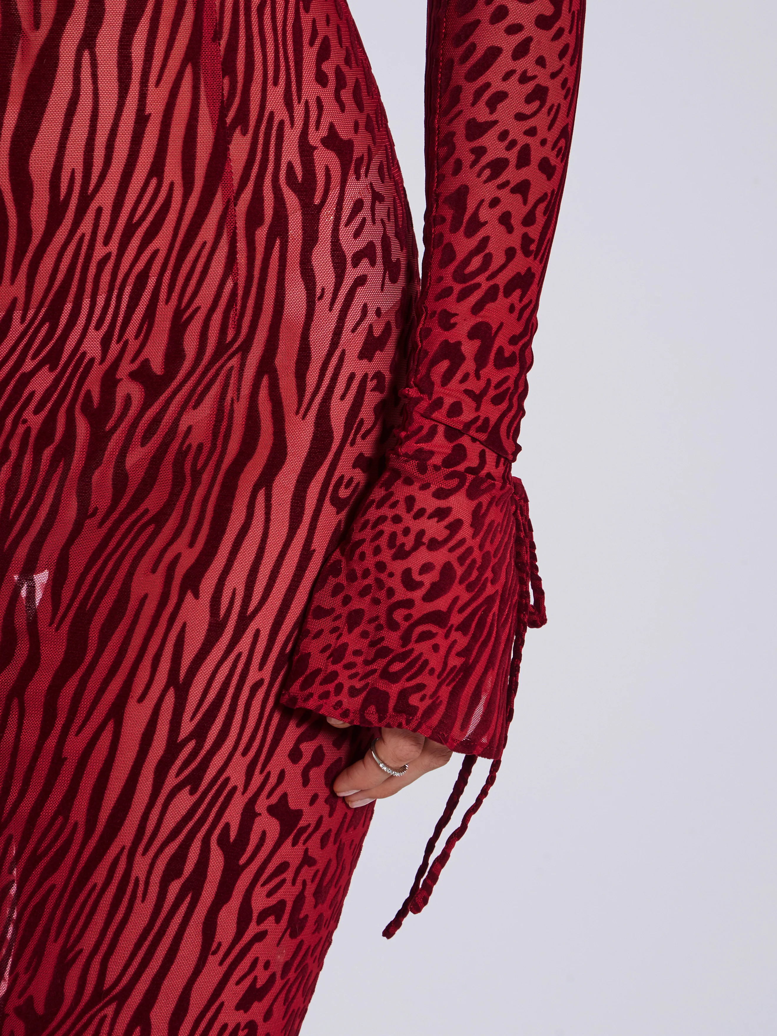 Waylynn Burnout Velvet Detail Mesh Backless Maxi Dress - Image 9