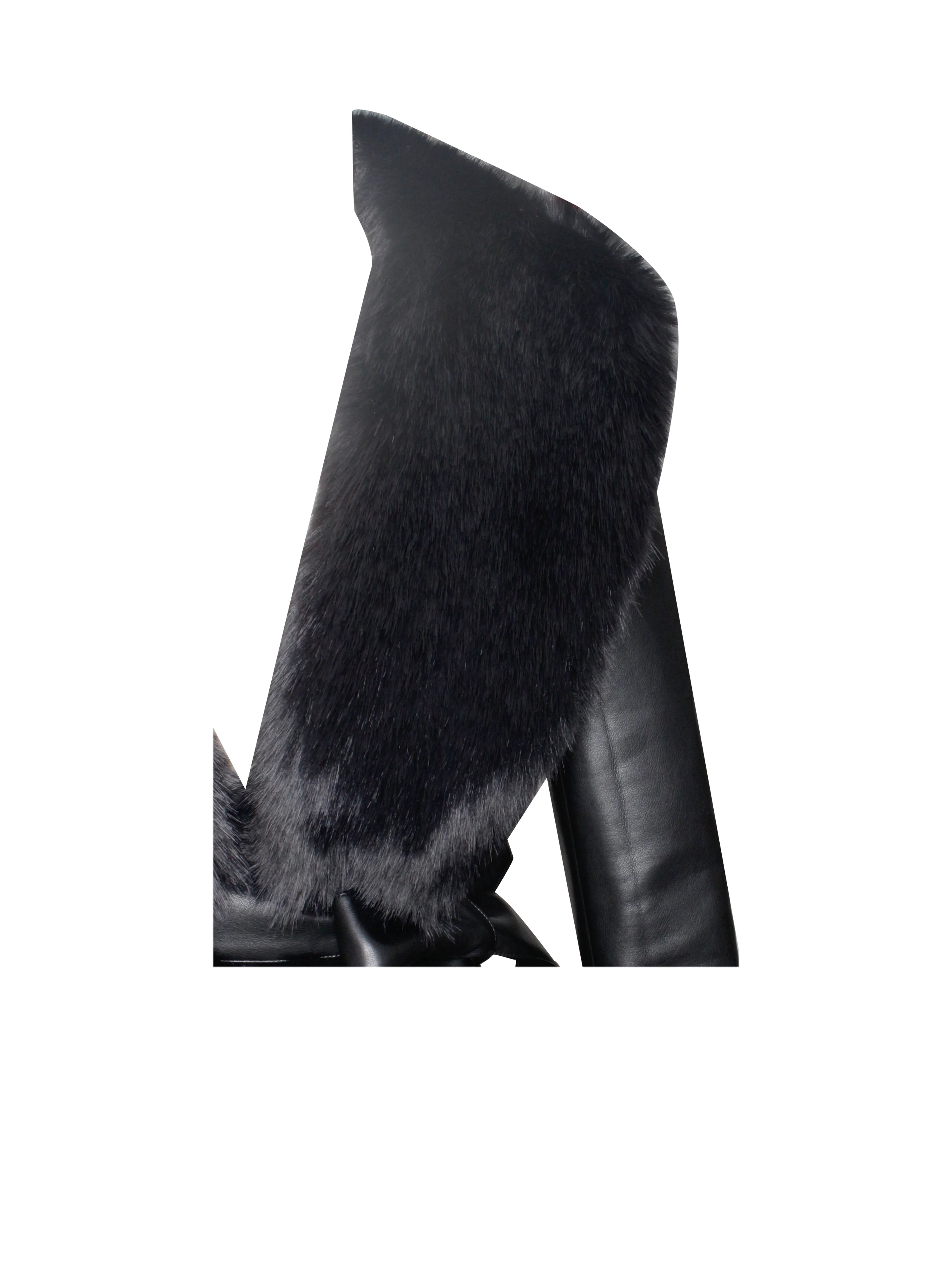 Zaida Black Vegan Fur Trim Black Vegan Leather Coat - Image 20